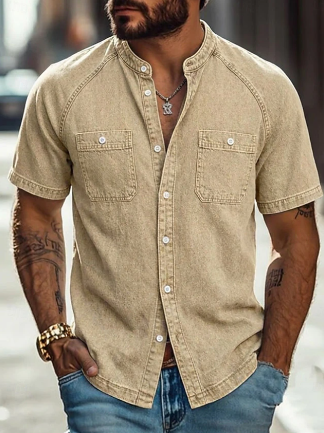 Men Shirt Casual Shirt Faded Shirt Garment Dyed Cotton Acid Wash Shirt