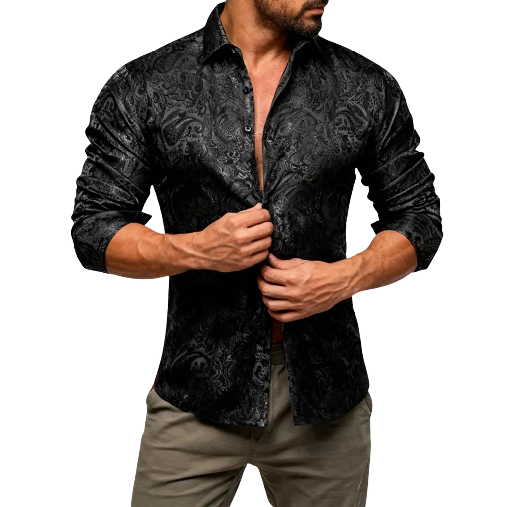 AILISUS Black Men's Paisley Shirt Business Sunscreen Anti-wrinkle Formal Shirt Button Shirt Simple Commuter Men's Summer Tops Casual Longsleeves Casual Soft Fit