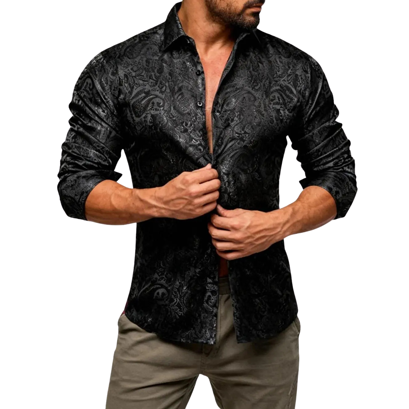 AILISUS Black Men's Paisley Shirt Business Sunscreen Anti-wrinkle Formal Shirt Button Shirt Simple Commuter Men's Summer Tops Casual Longsleeves Casual Soft Fit