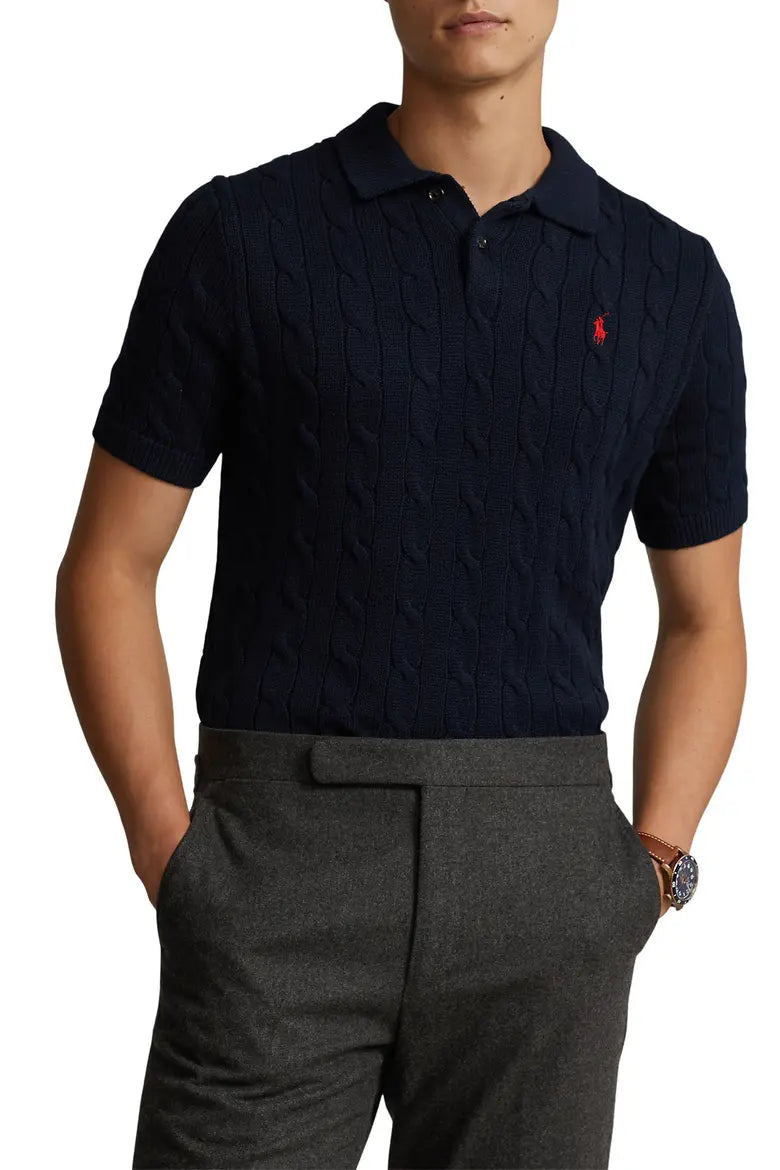 Cable-Knit Cotton Polo Sweater