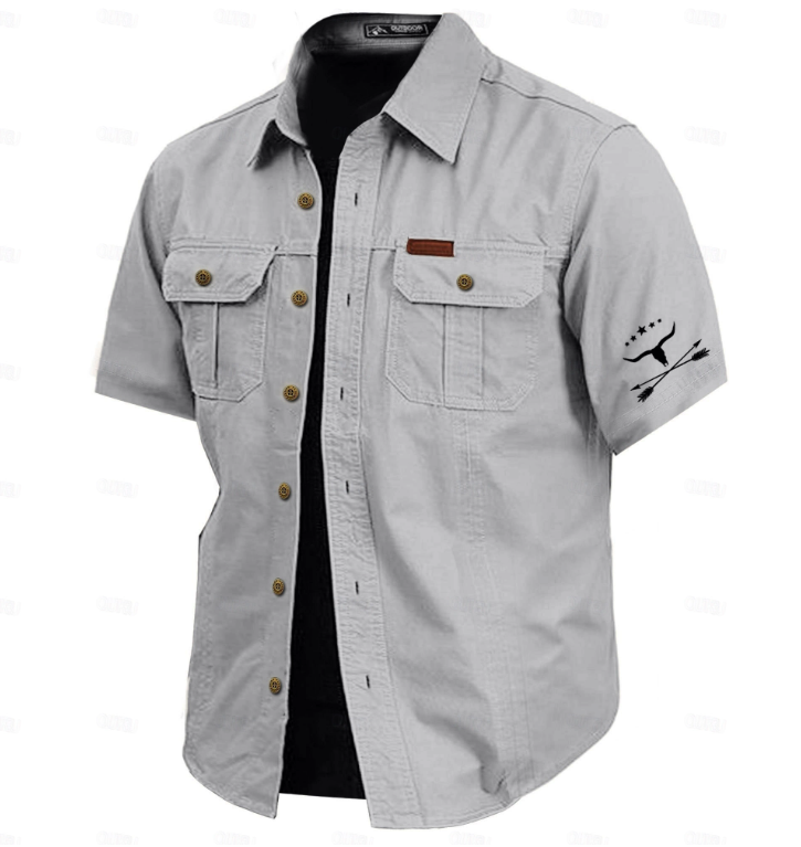 Men's Cow Print Work Shirt Western Shirt Cargo Shirt Short Sleeve Casual Tactical