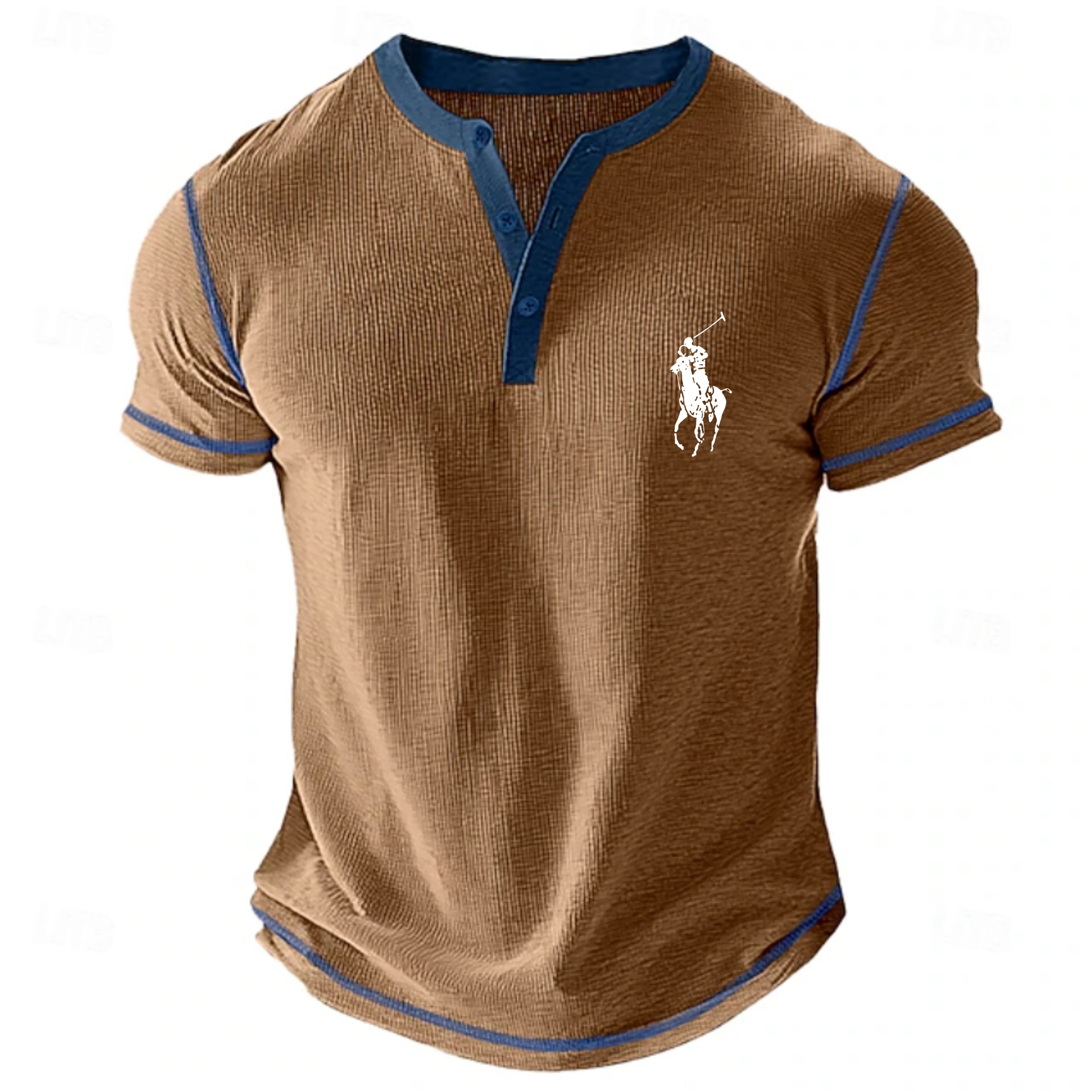 Men's Waffle Henley Shirt Tee Short Sleeve Solid Color Vintage Buttons Henley