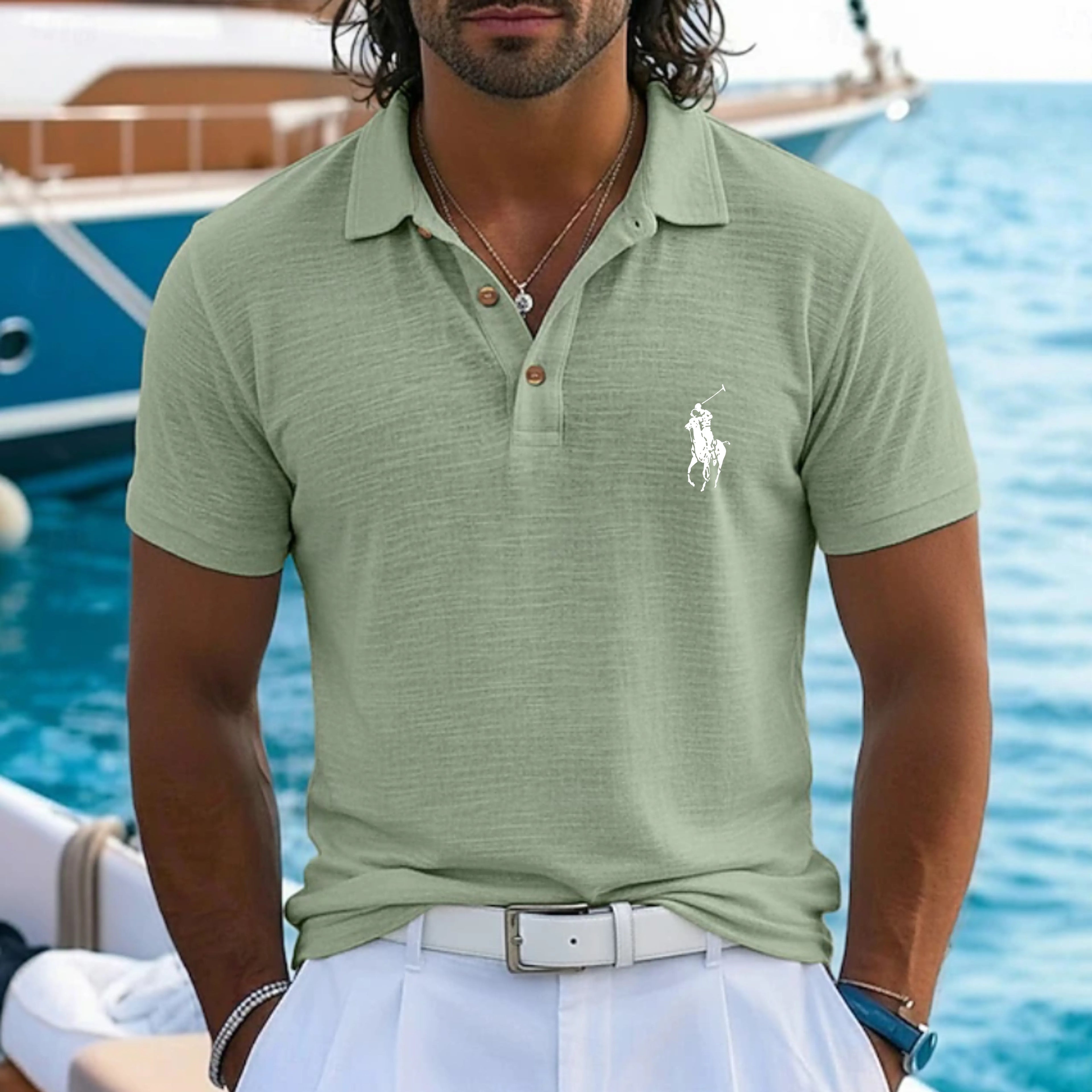 Men's Linen Polo Shirts Casual Vacation Classic Short Sleeve Vacation Fashion Plain
