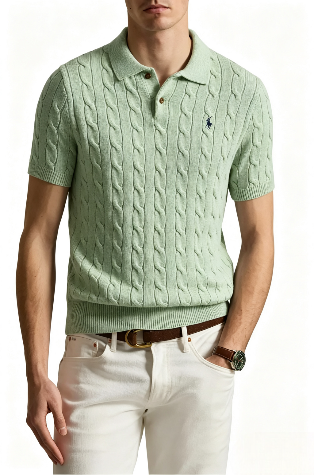 Classic Cable-Knit Cotton Polo Sweater