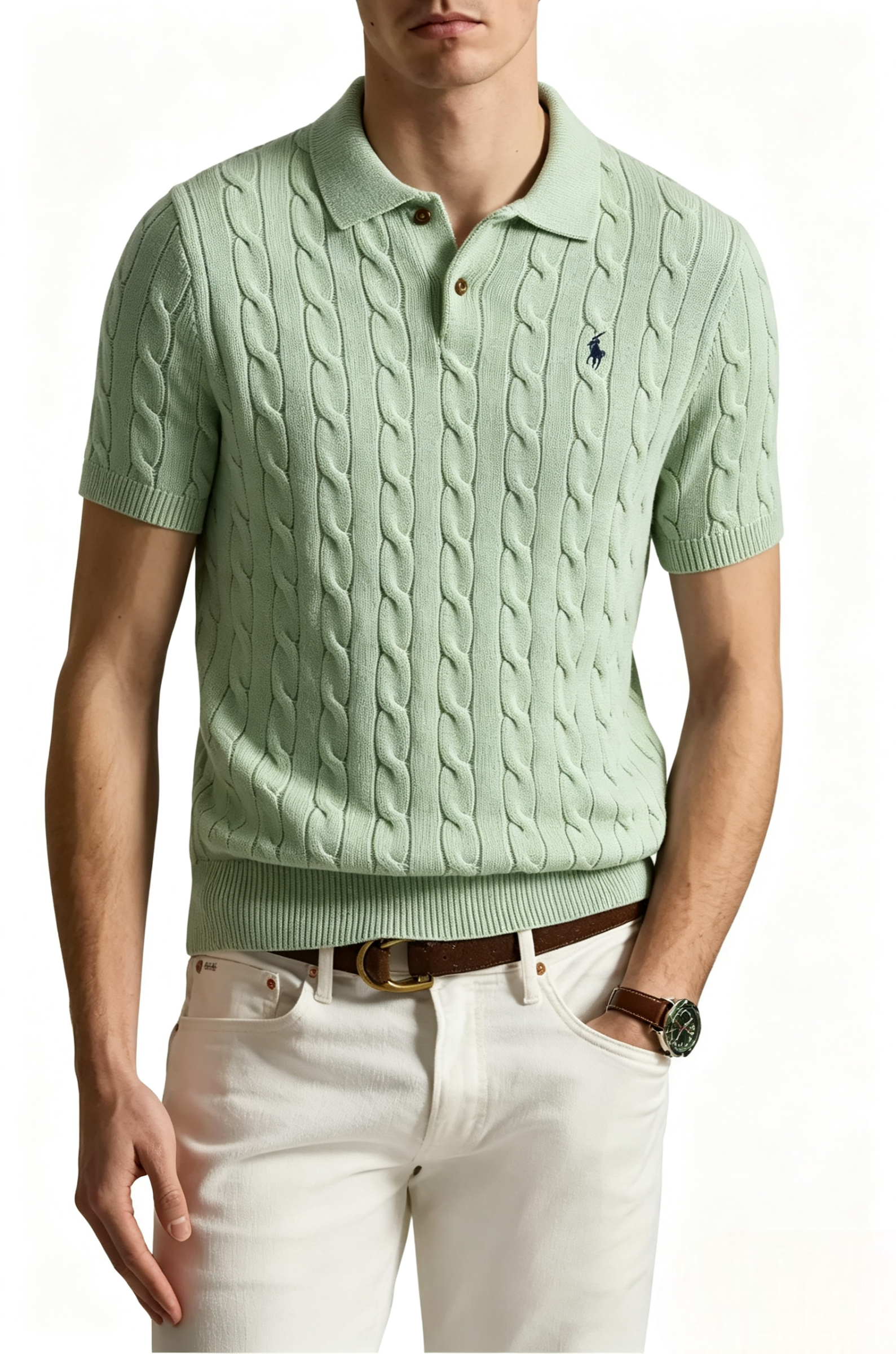 Cable-Knit Cotton Polo Sweater