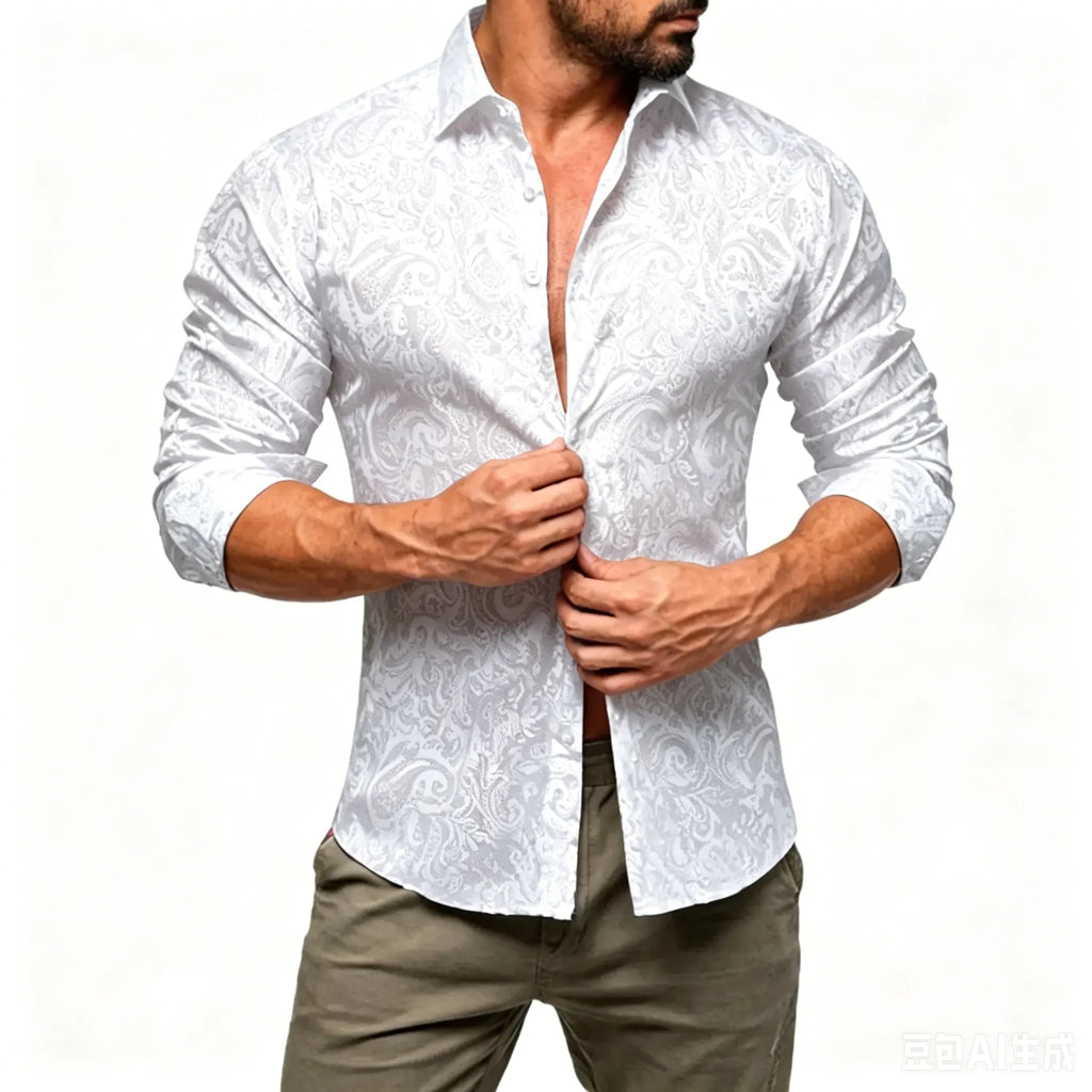 AILISUS Black Men's Paisley Shirt Business Sunscreen Anti-wrinkle Formal Shirt Button Shirt Simple Commuter Men's Summer Tops Casual Longsleeves Casual Soft Fit