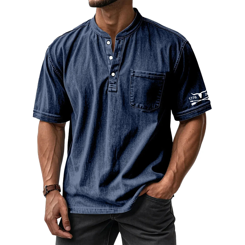 Men's Washed Cotton Short Sleeve Henley T-Shirt