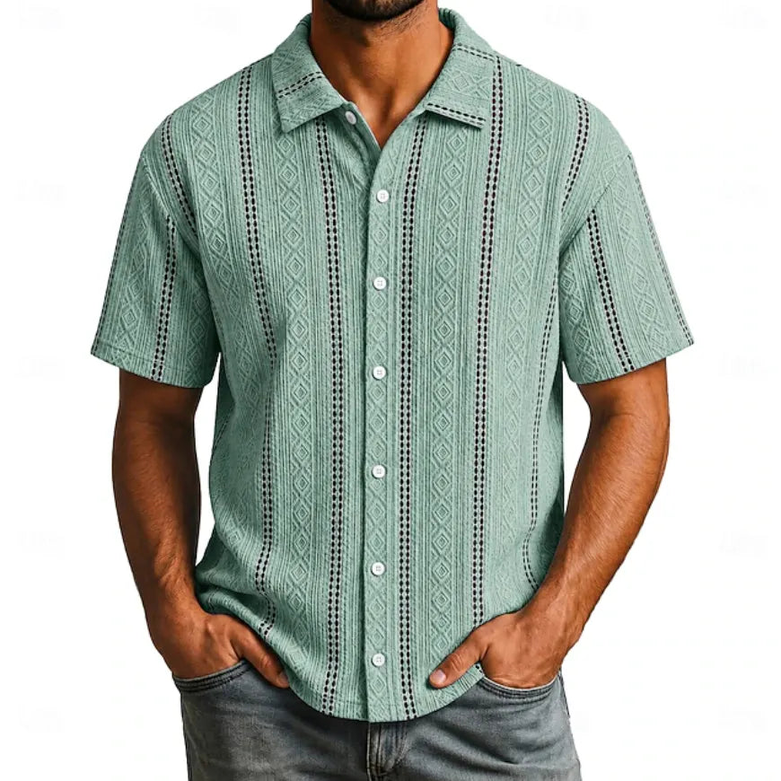 Men Shirt Texture Casual Shirt Button Up Shirt Jacquard Shirt