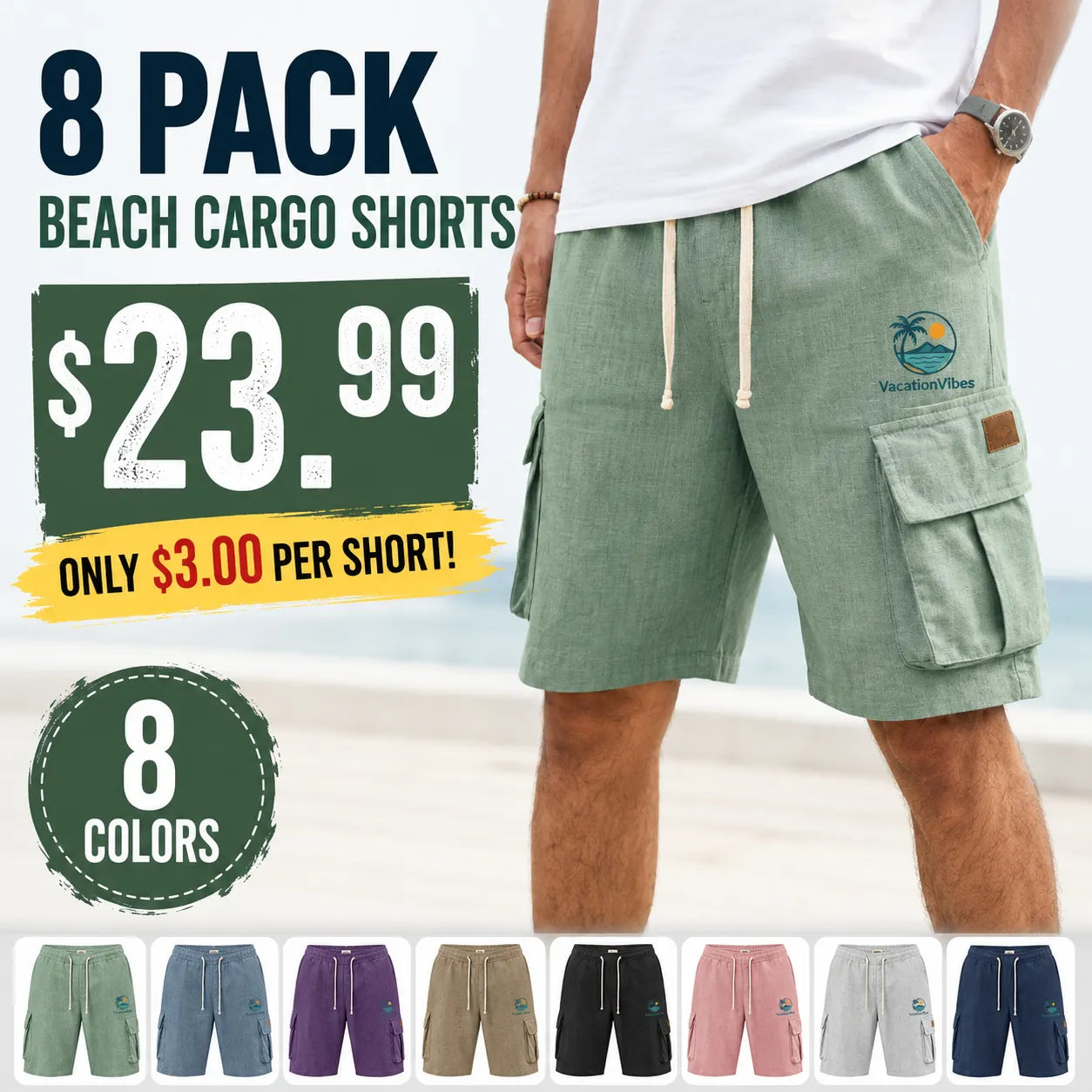 Men's Shorts Linen Shorts Beach Shorts Drawstring Elastic Waist Multi Pocket Plain Comfort