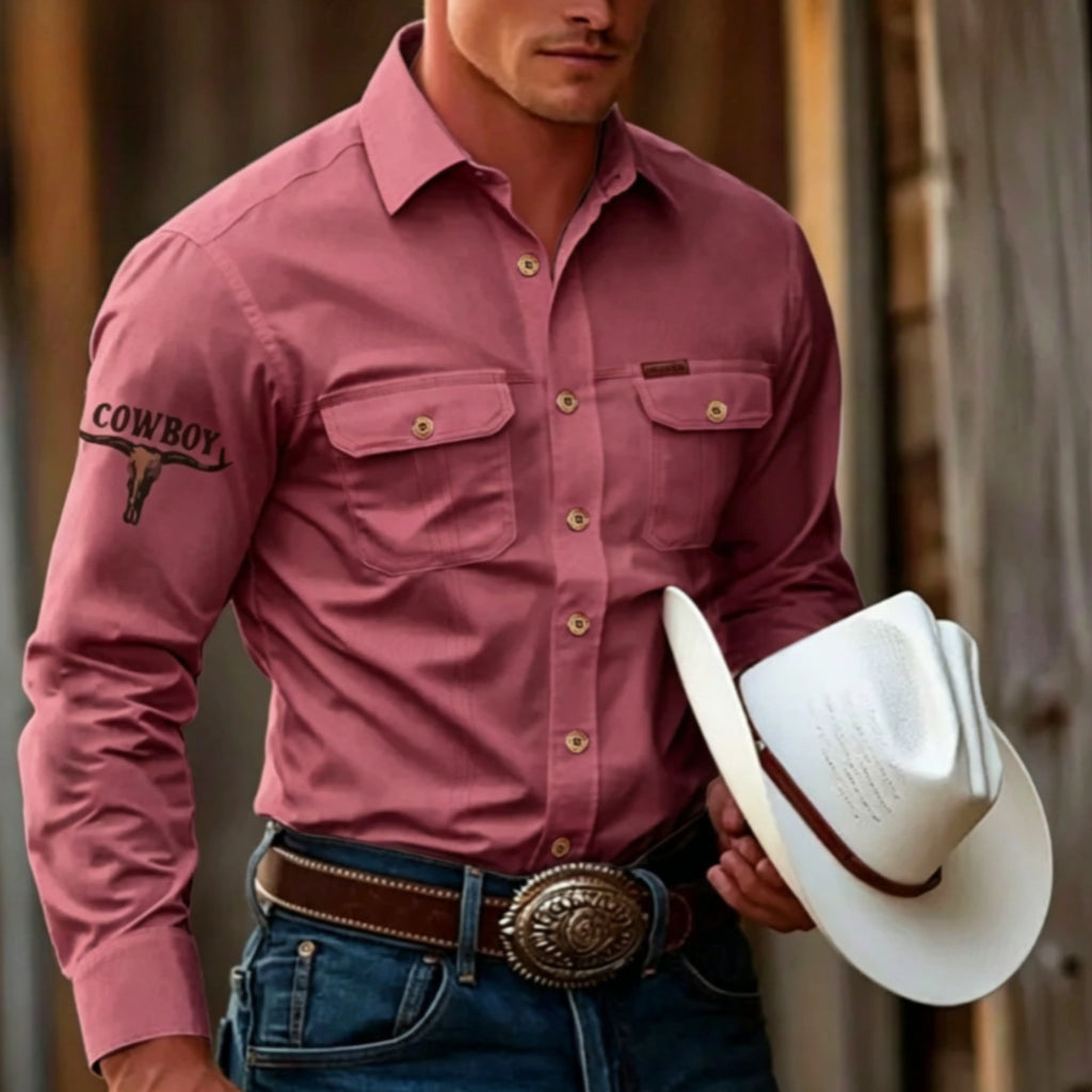 Men's Cow Work Shirt Western Shirt Cargo Shirt Long Sleeve Casual Tactical Sports & Outdoor
