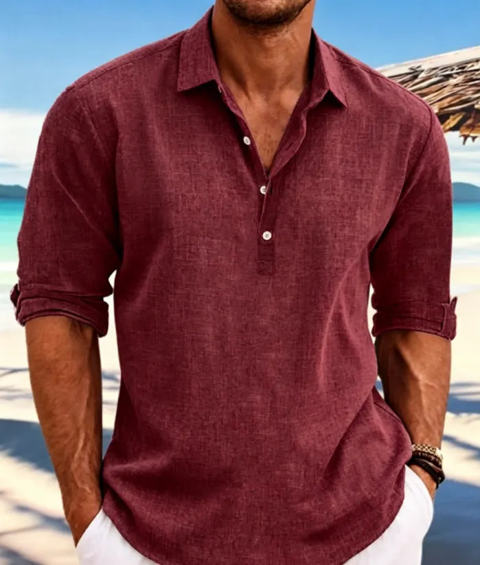 Men's linen shirt, summer shirt, beachwear, solid colour, casual holiday wear