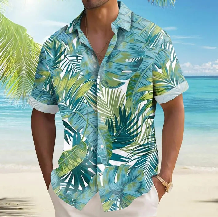Men's beach shirt, button-up, casual holiday wear, spring and summer clothing