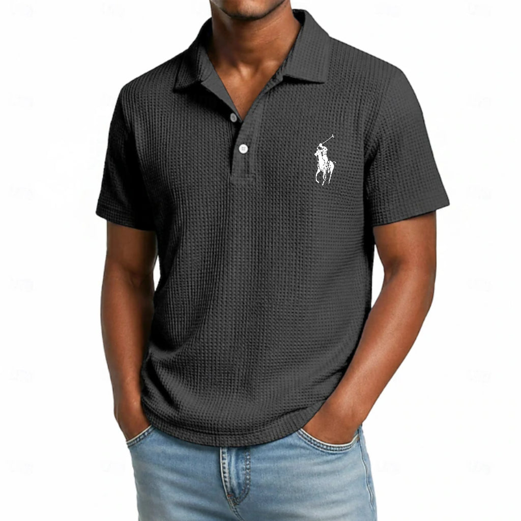 Men's Waffle Polo Shirts Textured Casual Business Turndown Short Sleeve