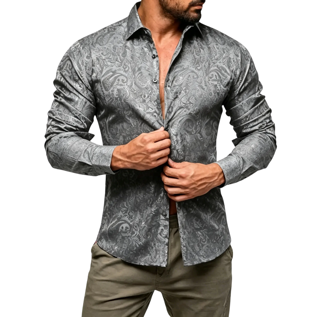 AILISUS Black Men's Paisley Shirt Business Sunscreen Anti-wrinkle Formal Shirt Button Shirt Simple Commuter Men's Summer Tops Casual Longsleeves Casual Soft Fit