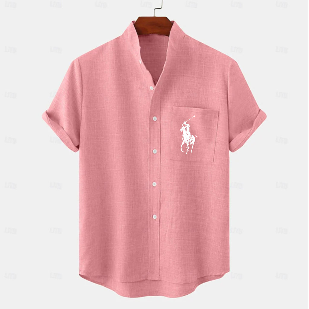 Men's Linen Shirt Casual Shirt Band Collar Shirt Plain Beach Vacation