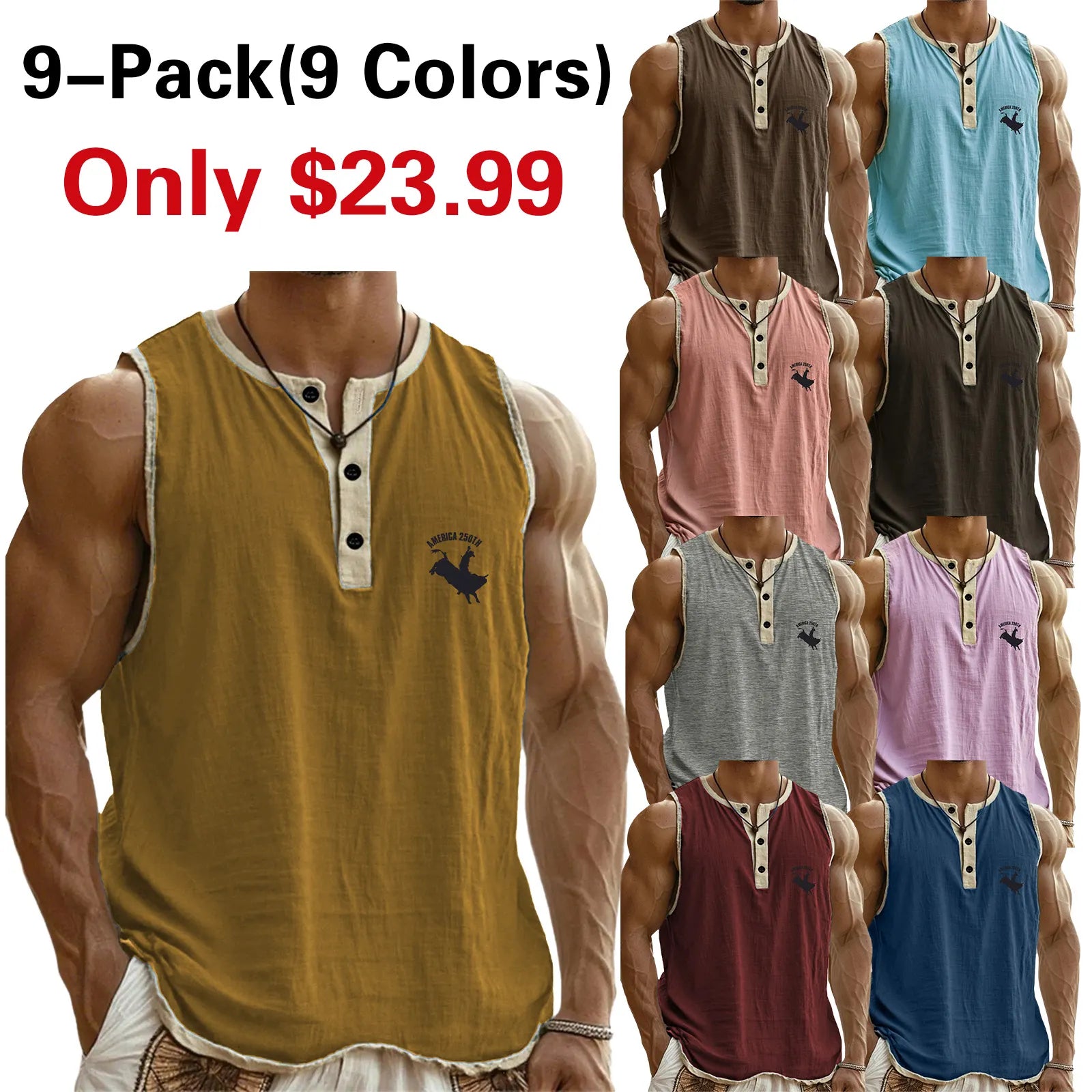 Men's Tank Top Vest Top Undershirt Sleeveless Shirt Sleeveless Henley Summer Plain