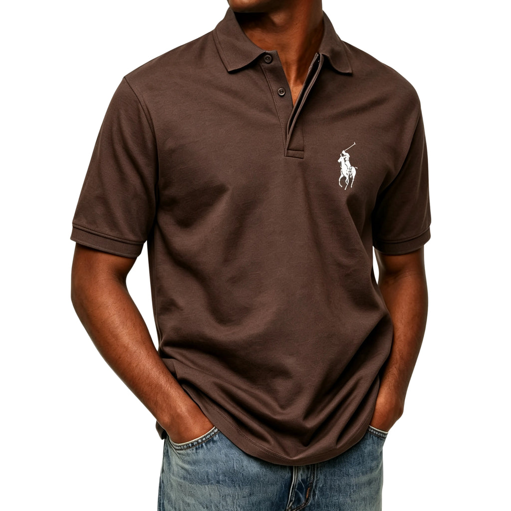 Men's solid color short-sleeve buttoned polo shirt