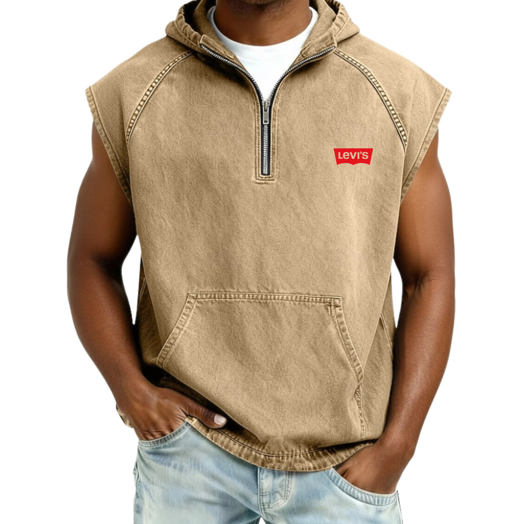 Men's Tank Top Vest Top Demin Shirt Acid Wash Shirt Sleeveless Hooded Zip