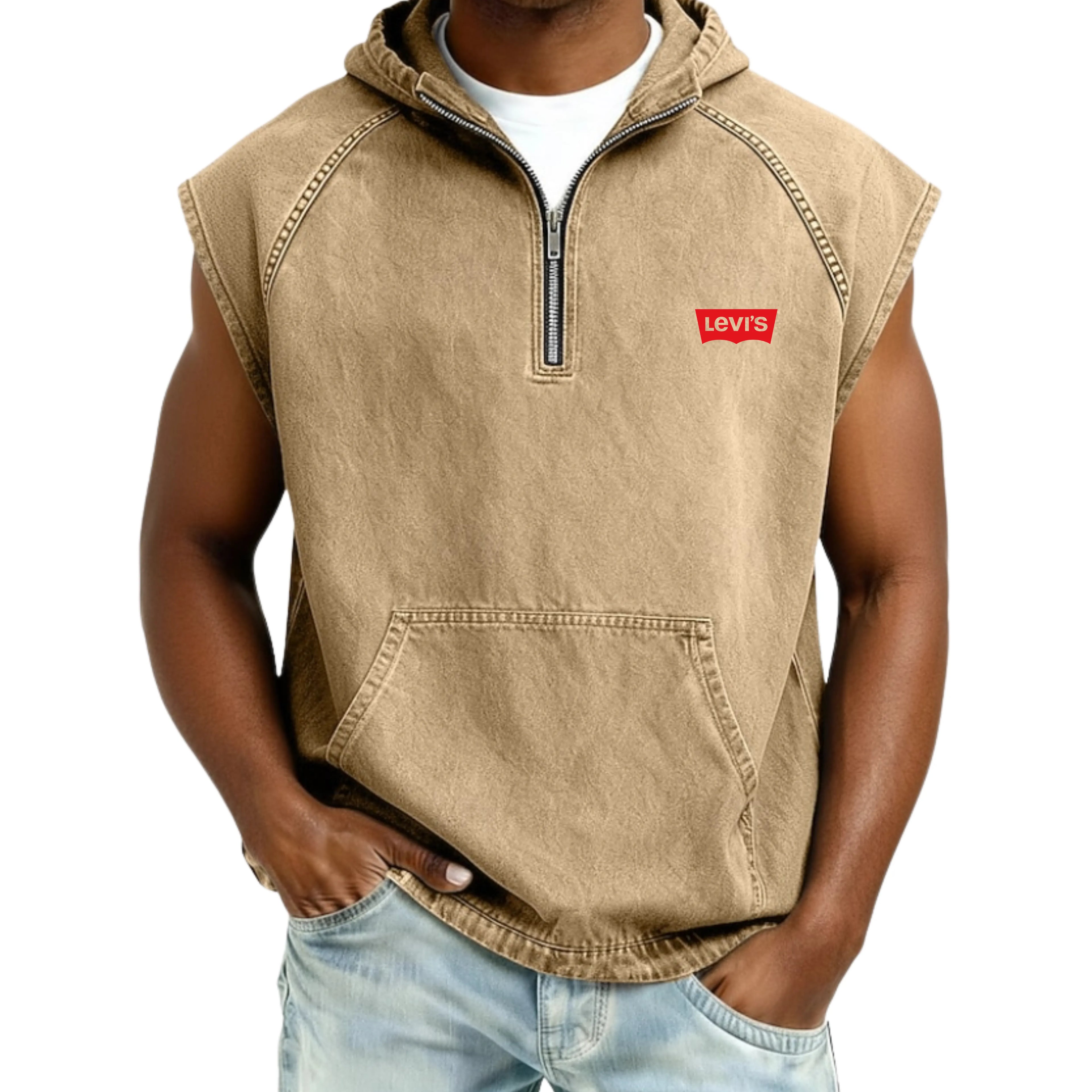 Men's Tank Top Vest Top Demin Shirt Acid Wash Shirt Sleeveless Hooded Zip