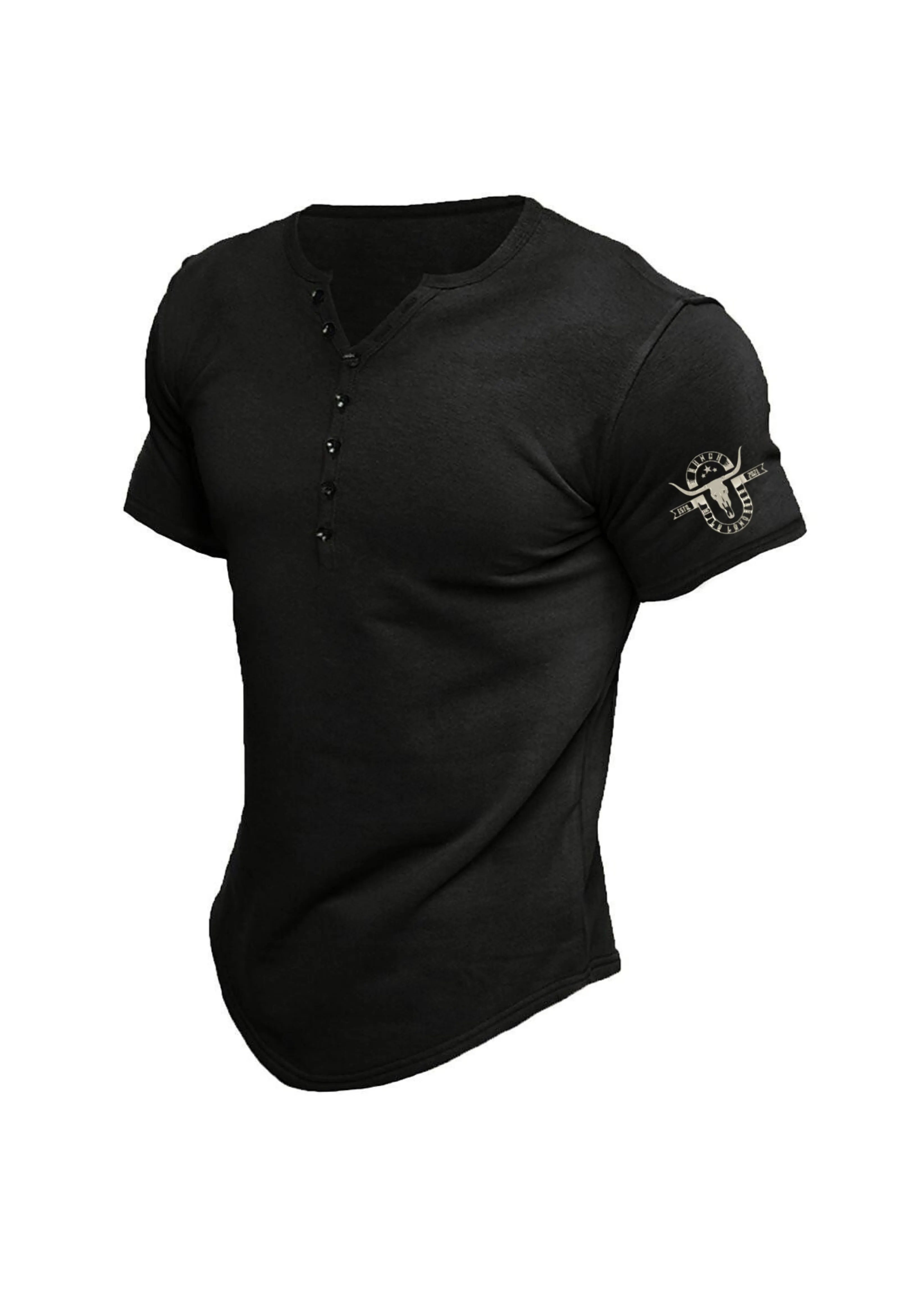 🔥Men's Henley Solid Color Casual Short Sleeve T-shirt Casual Vintage