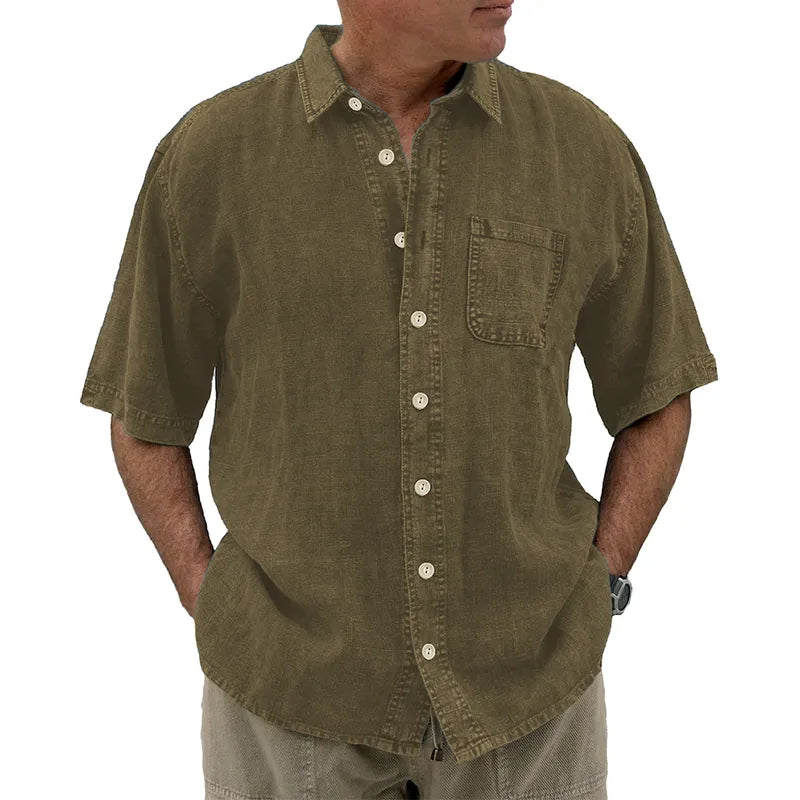 8-Pack Men's vintage cotton linen pocket short-sleeved shirt