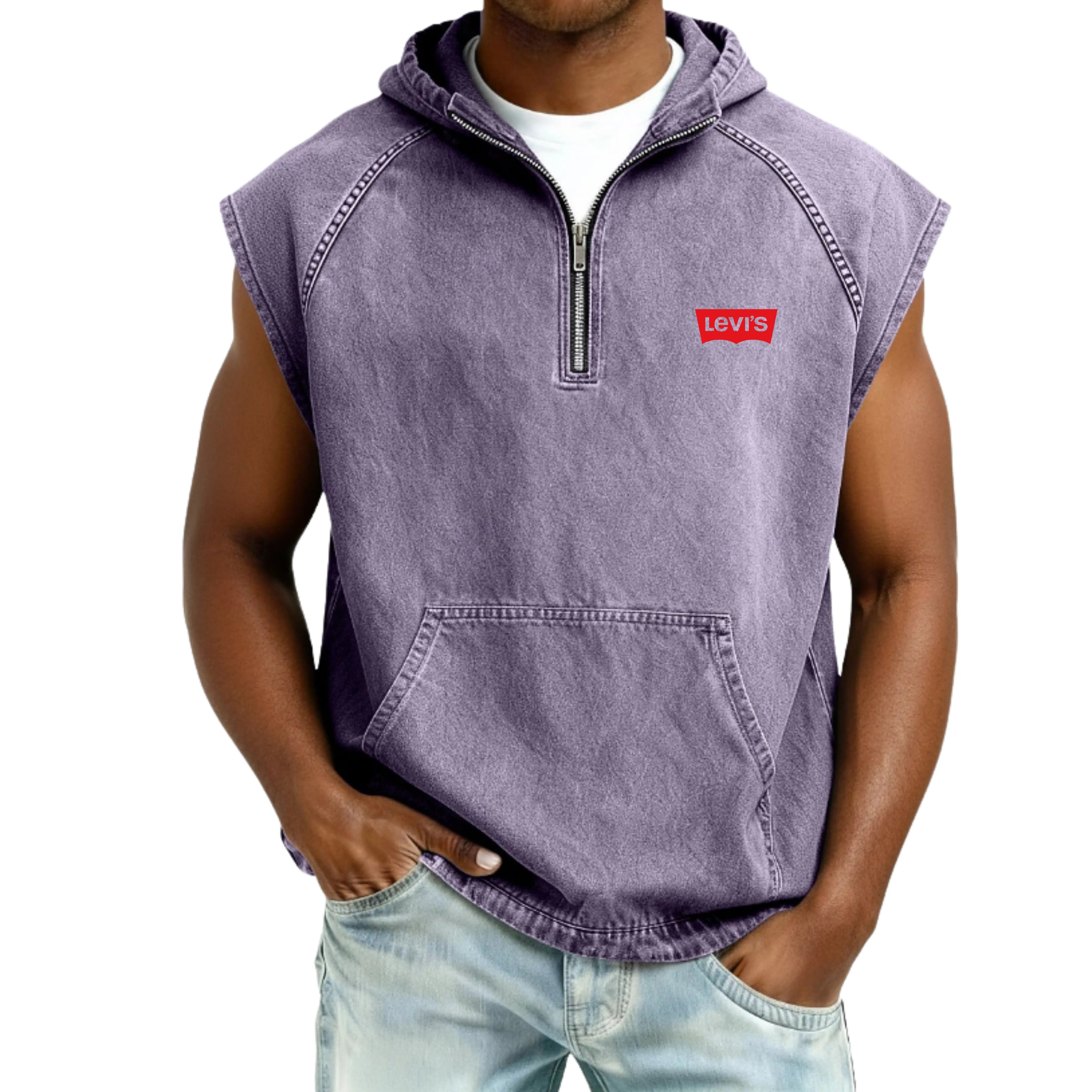 Men's Tank Top Vest Top Demin Shirt Acid Wash Shirt Sleeveless Hooded Zip
