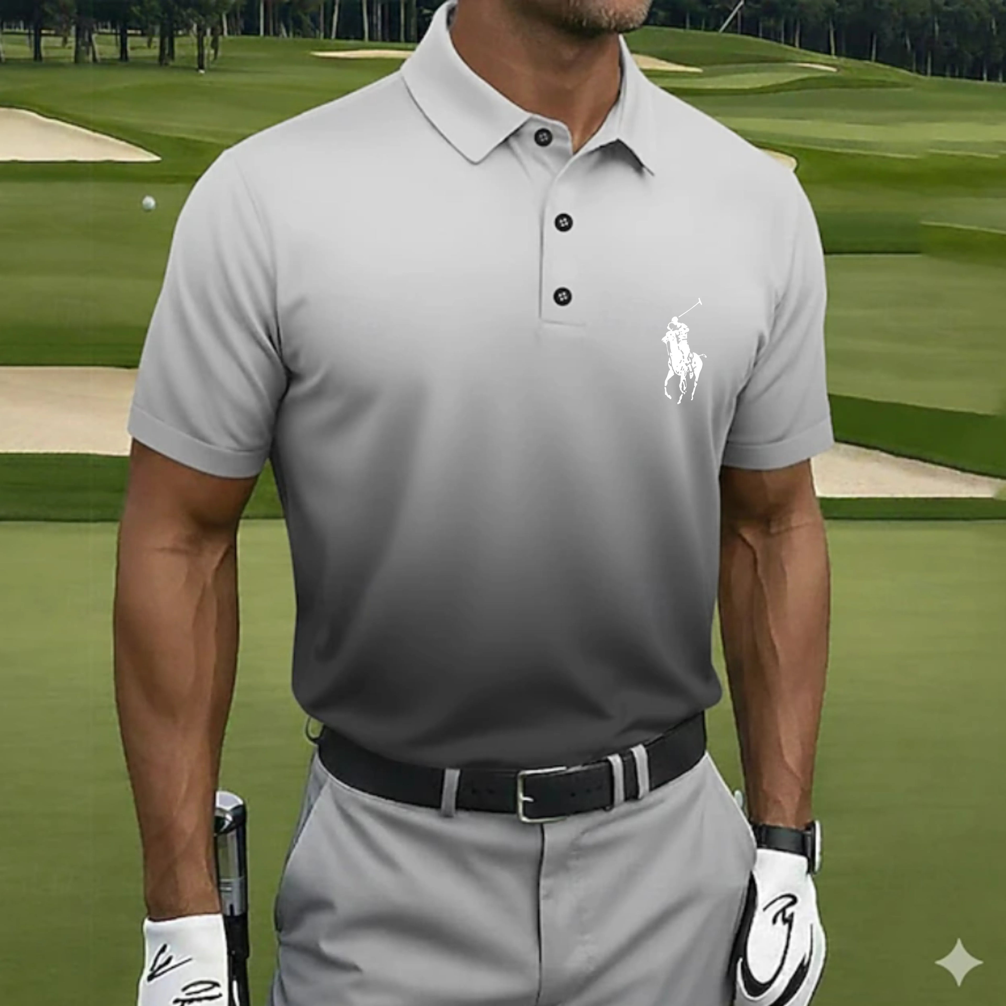 Men's Gradient Golf Sports Polo Shirts Short Sleeve Polo Shirts Collared