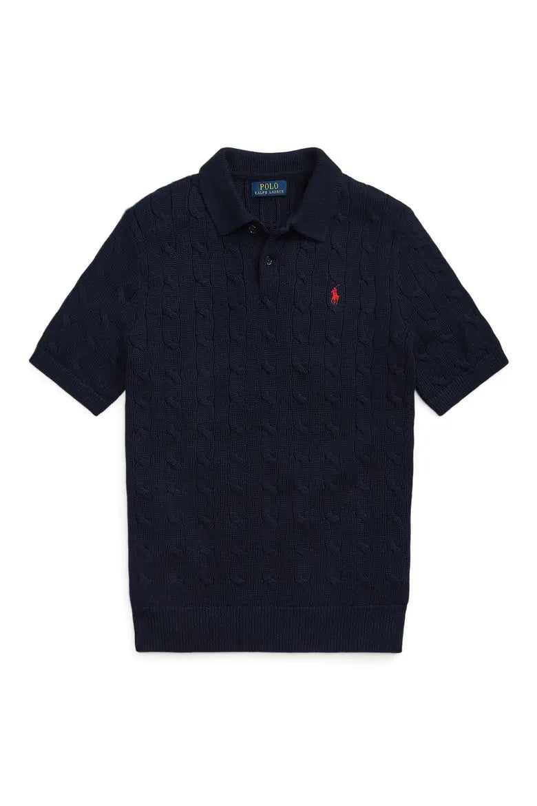 Cable-Knit Cotton Polo Sweater