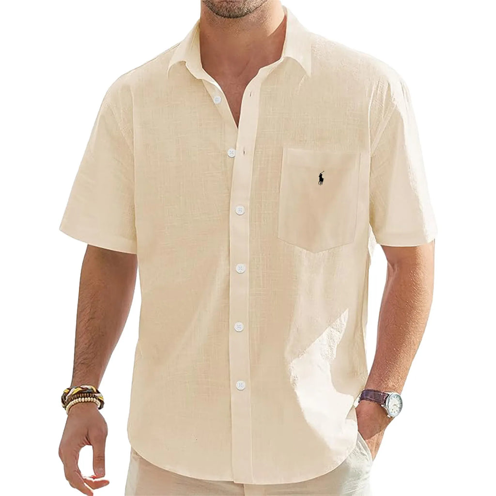 Men's Linen Short Sleeve Shirts Cotton Casual Lightweight Button Down Shirt