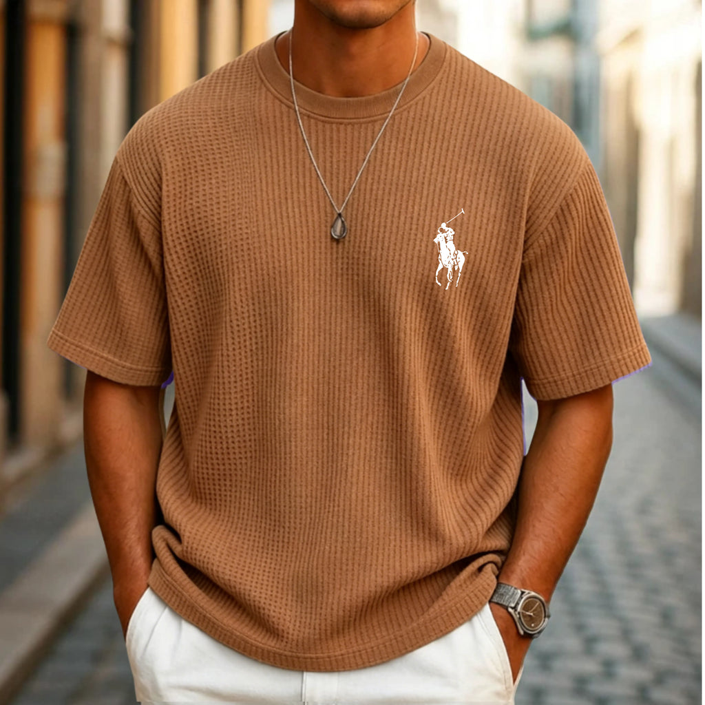 Men's Waffle T-shirt Tee Top Short Sleeve Crew Neck Summer