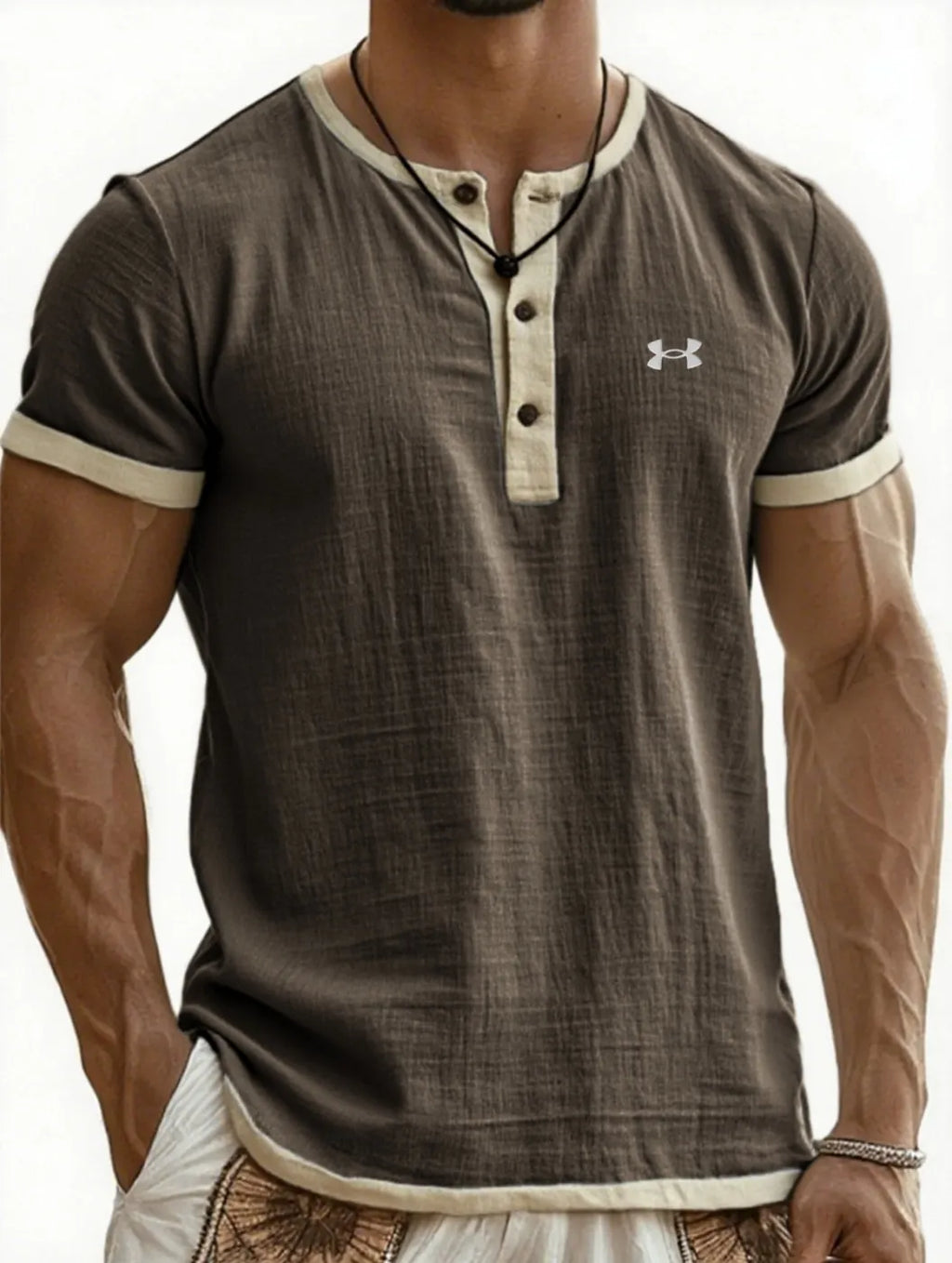 Men's Cotton Linen Casual Henley T-Shirt