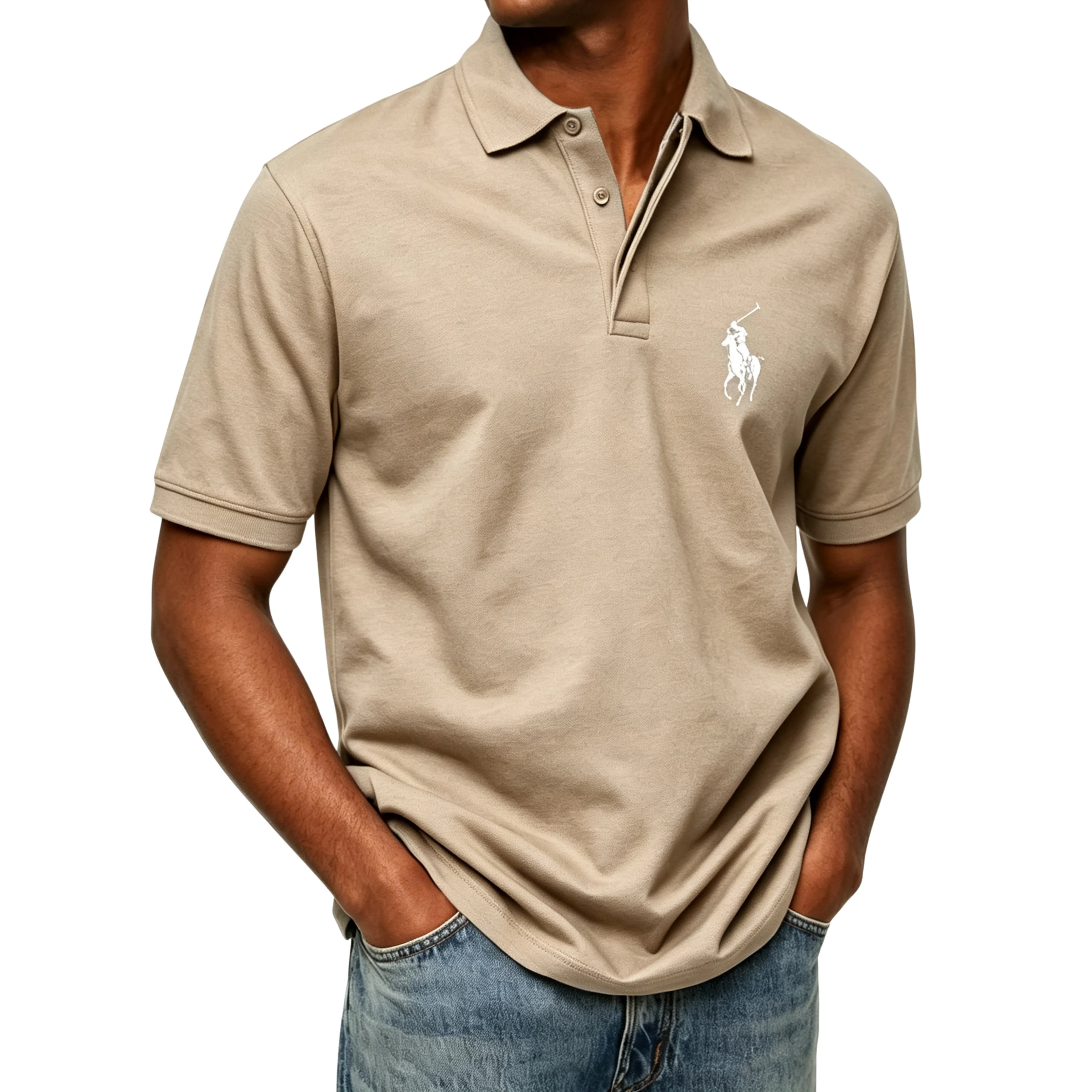 Men's solid color short-sleeve buttoned polo shirt