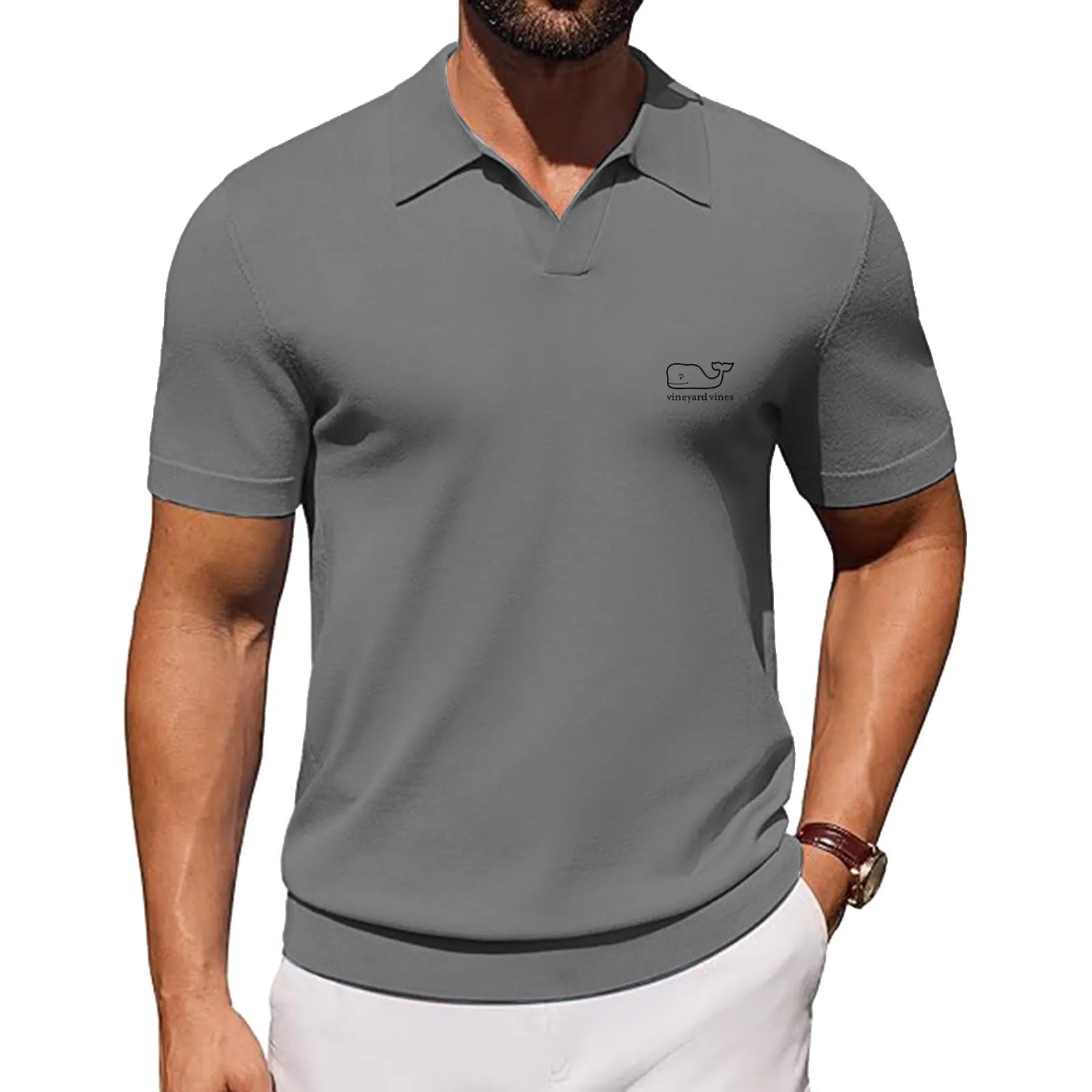 J.VER Polo Shirts for Men Short Sleeve V Neck Knit Polo Shirt Casual Vintage
