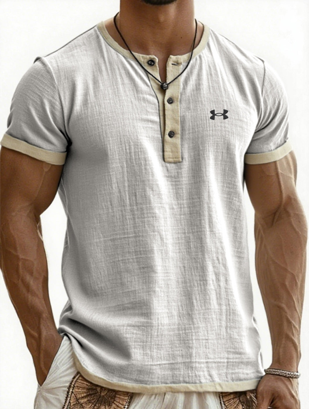 Men's Cotton Linen Casual Henley T-Shirt