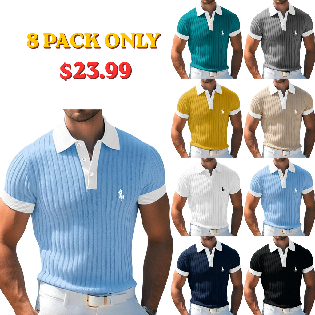 Men's Textured Muscle Shirt Casual Work Ribbed Polo