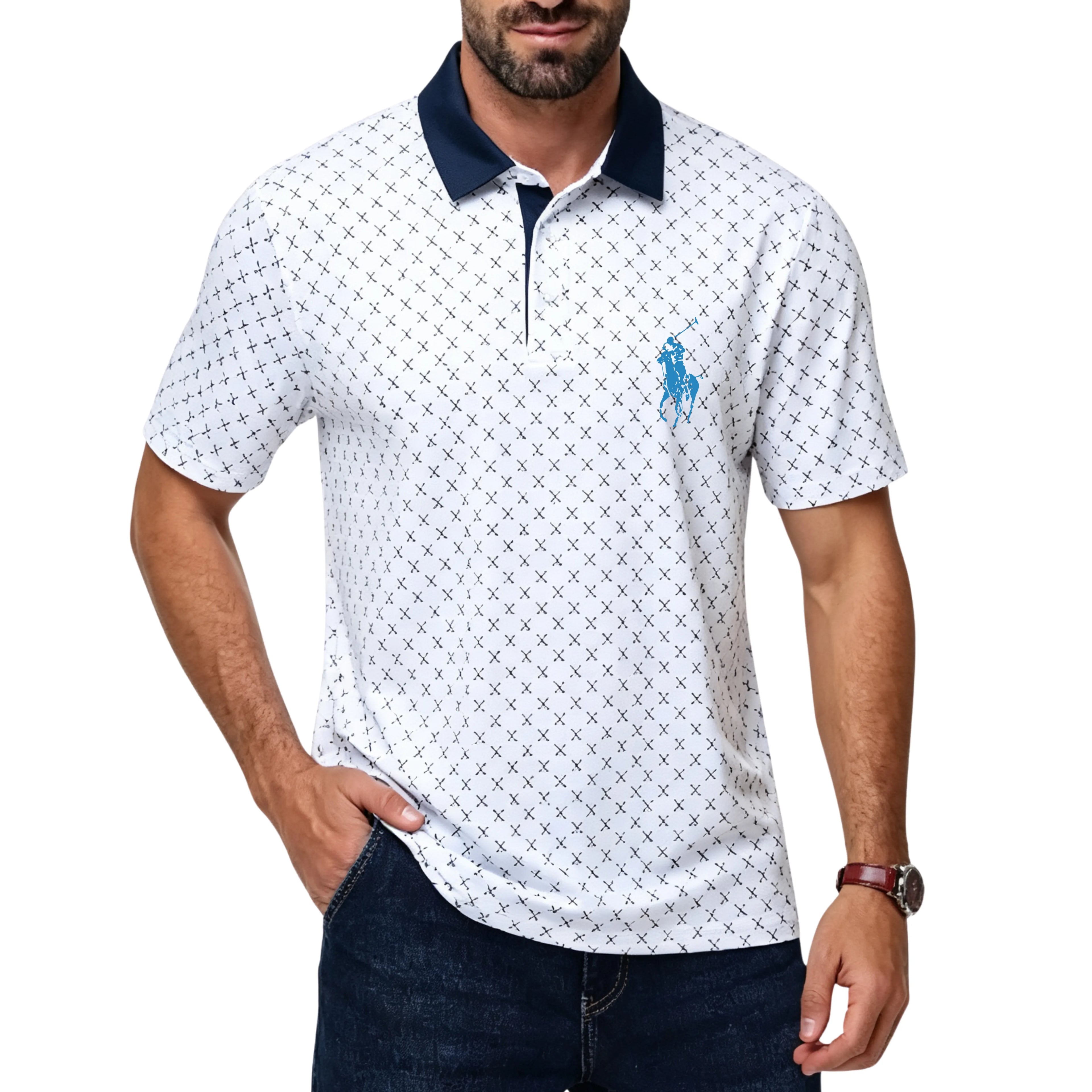 Men's Classic Polo Shirts Contrast Collar Short Sleeve Casual