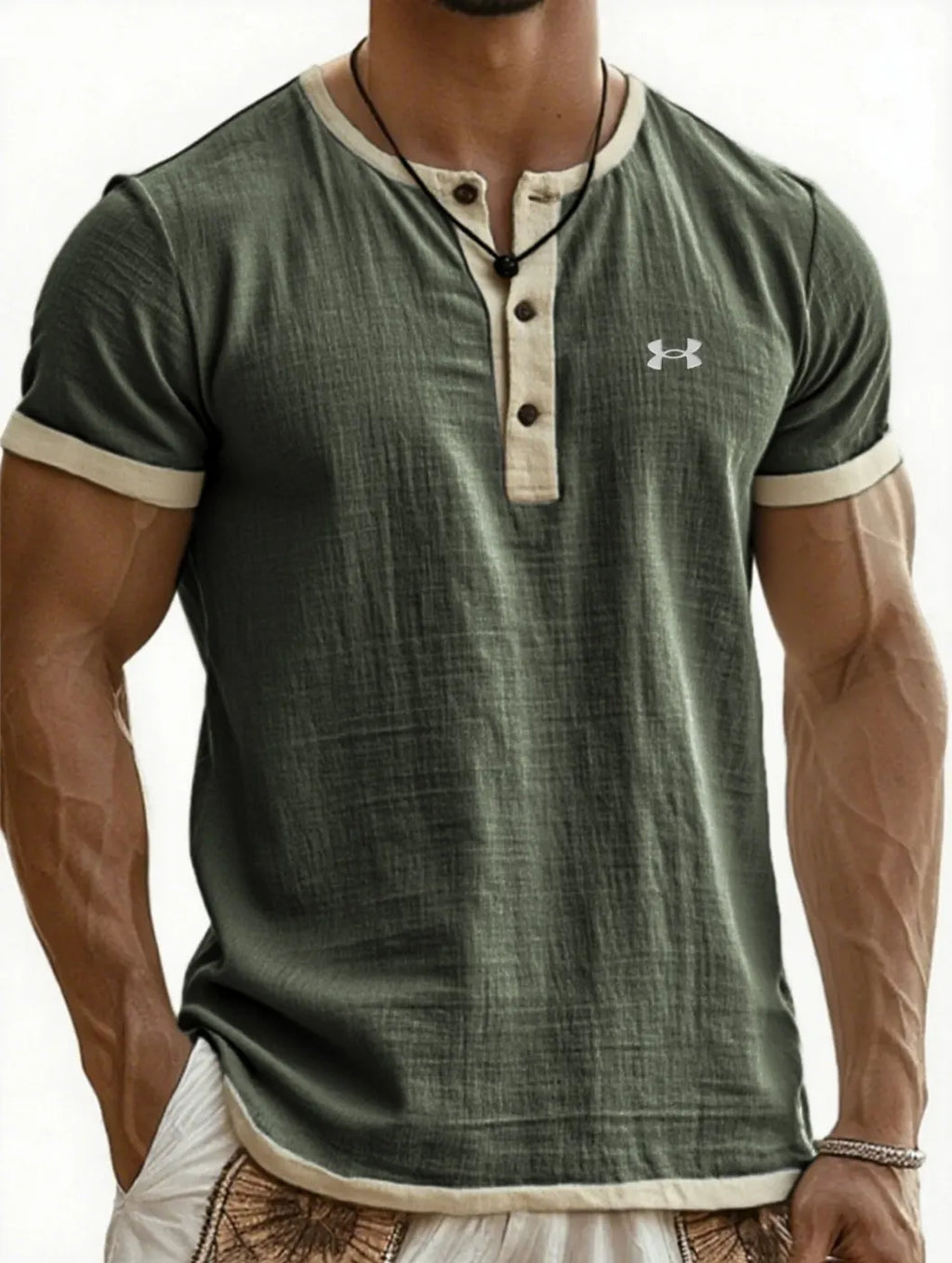 Men's Cotton Linen Casual Henley T-Shirt