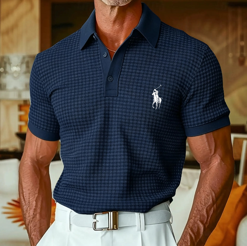 Men's Waffle Polo Shirts Textured Casual Holiday Lapel Ribbed Polo Collar Short