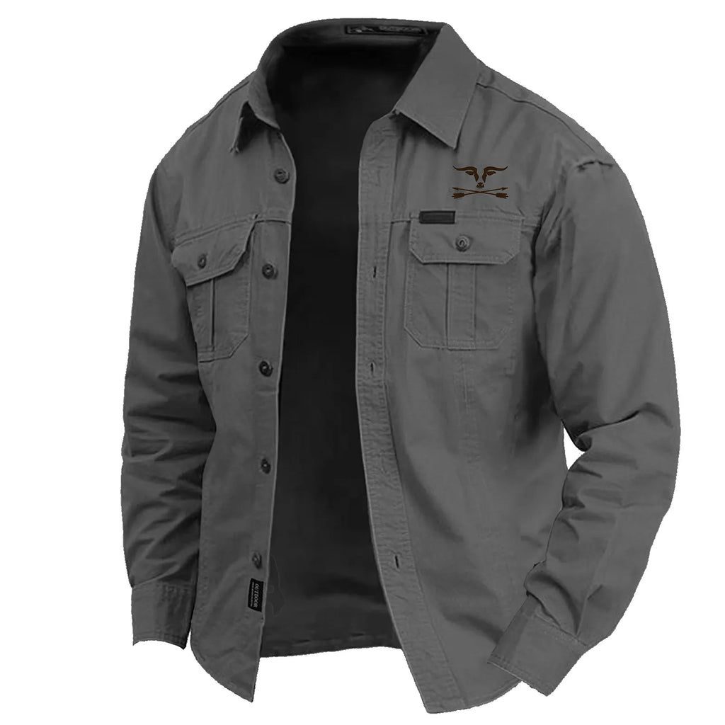 Men's Cow Print Work Shirt Western Shirt Cargo Shirt Long Sleeve Casual