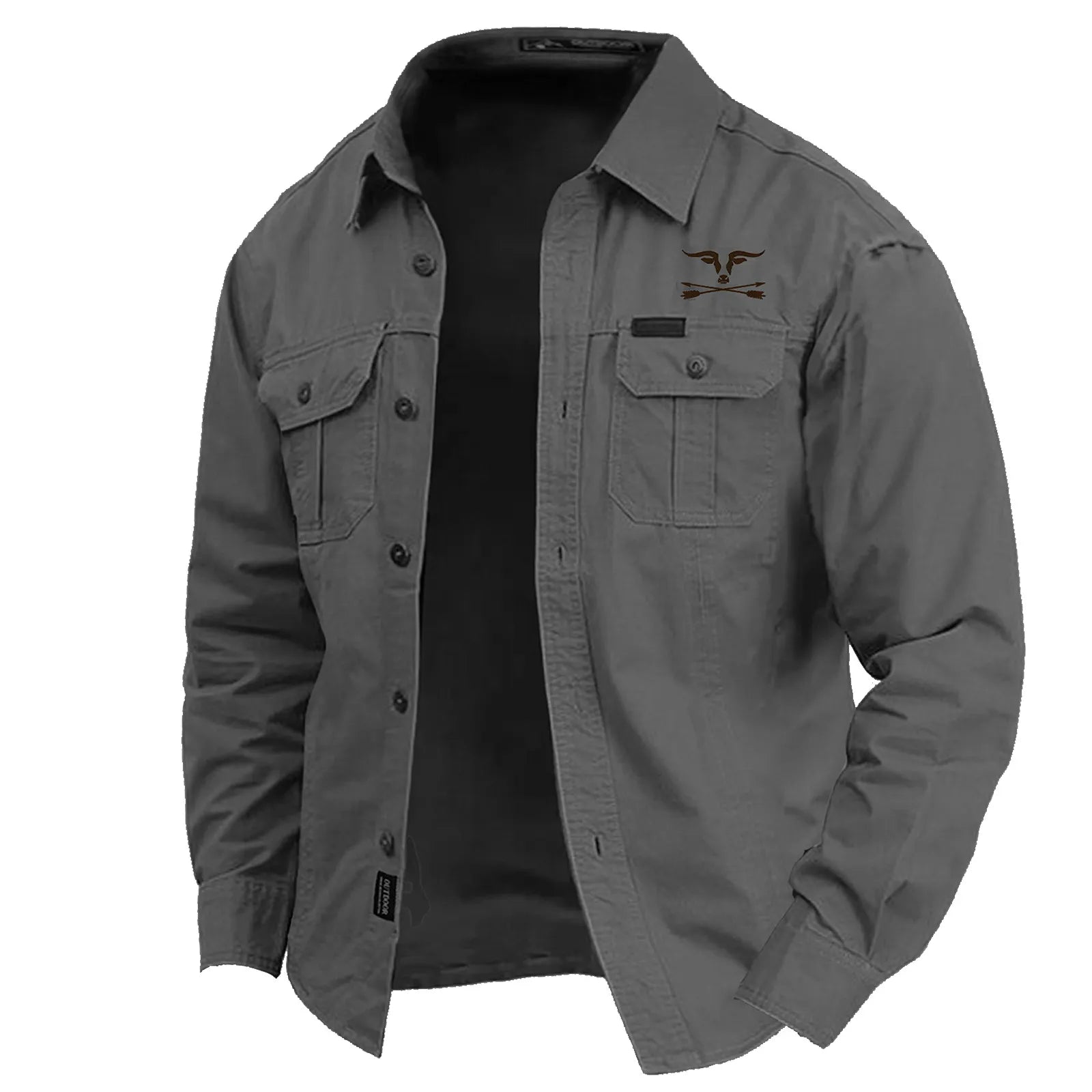 Men's Cow Print Work Shirt Western Shirt Cargo Shirt Long Sleeve Casual