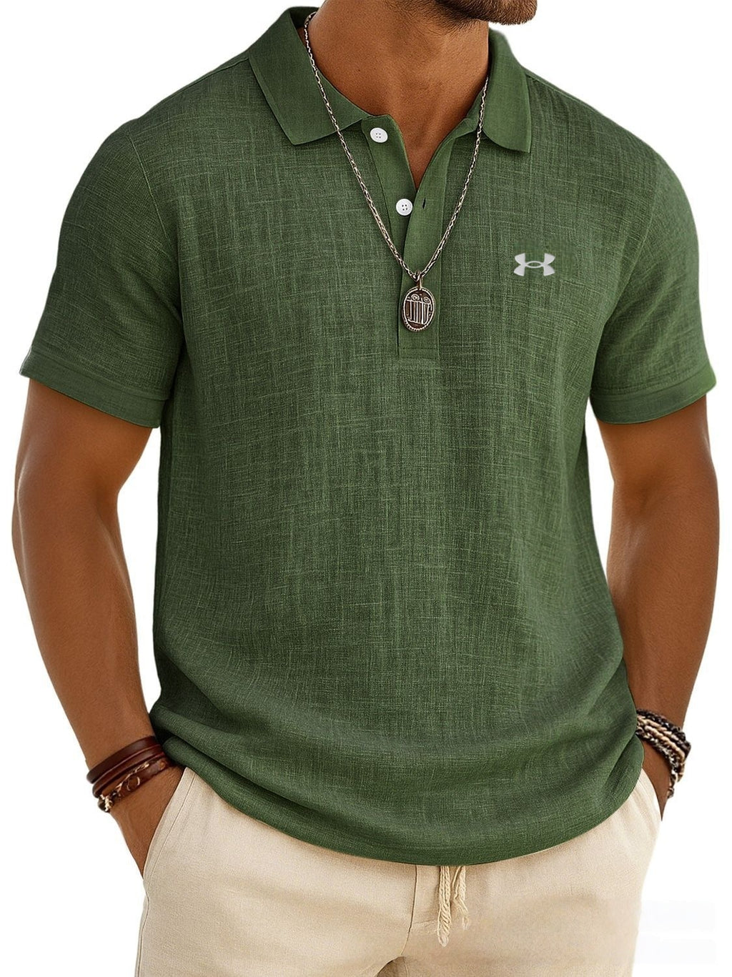 Men's Slub Cotton-Linen Casual Polo Shirt