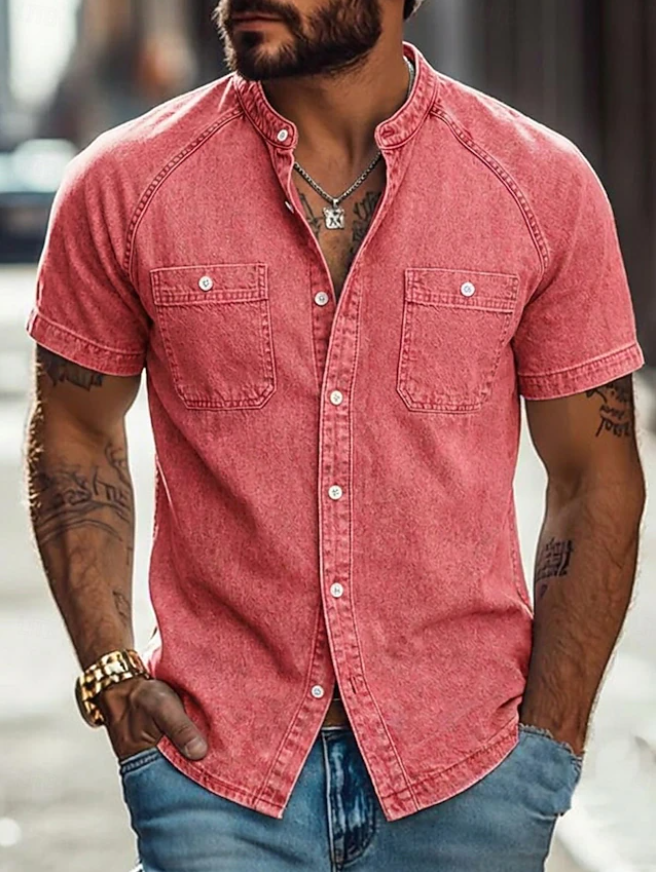 Men Shirt Casual Shirt Faded Shirt Garment Dyed Cotton Acid Wash Shirt