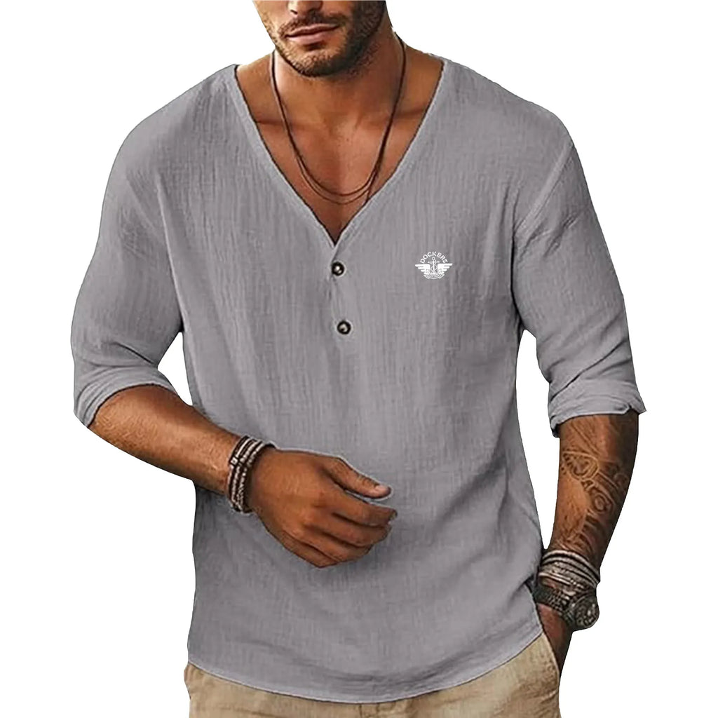 20260622-14-Men's Short-Sleeve Linen V-Neck Shirta