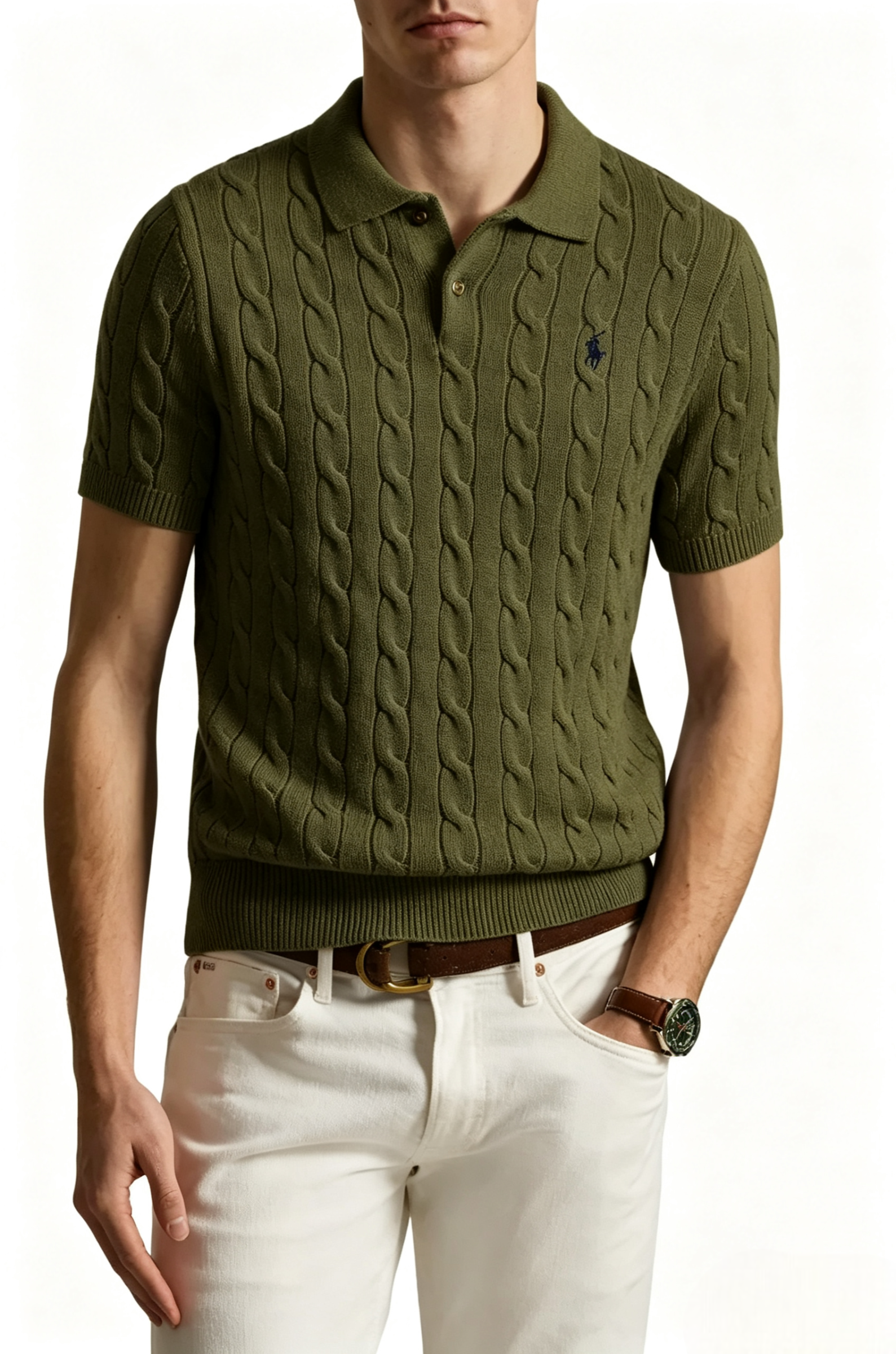 Cable-Knit Cotton Polo Sweater