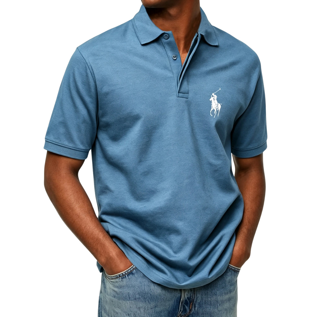 Men's solid color short-sleeve buttoned polo shirt