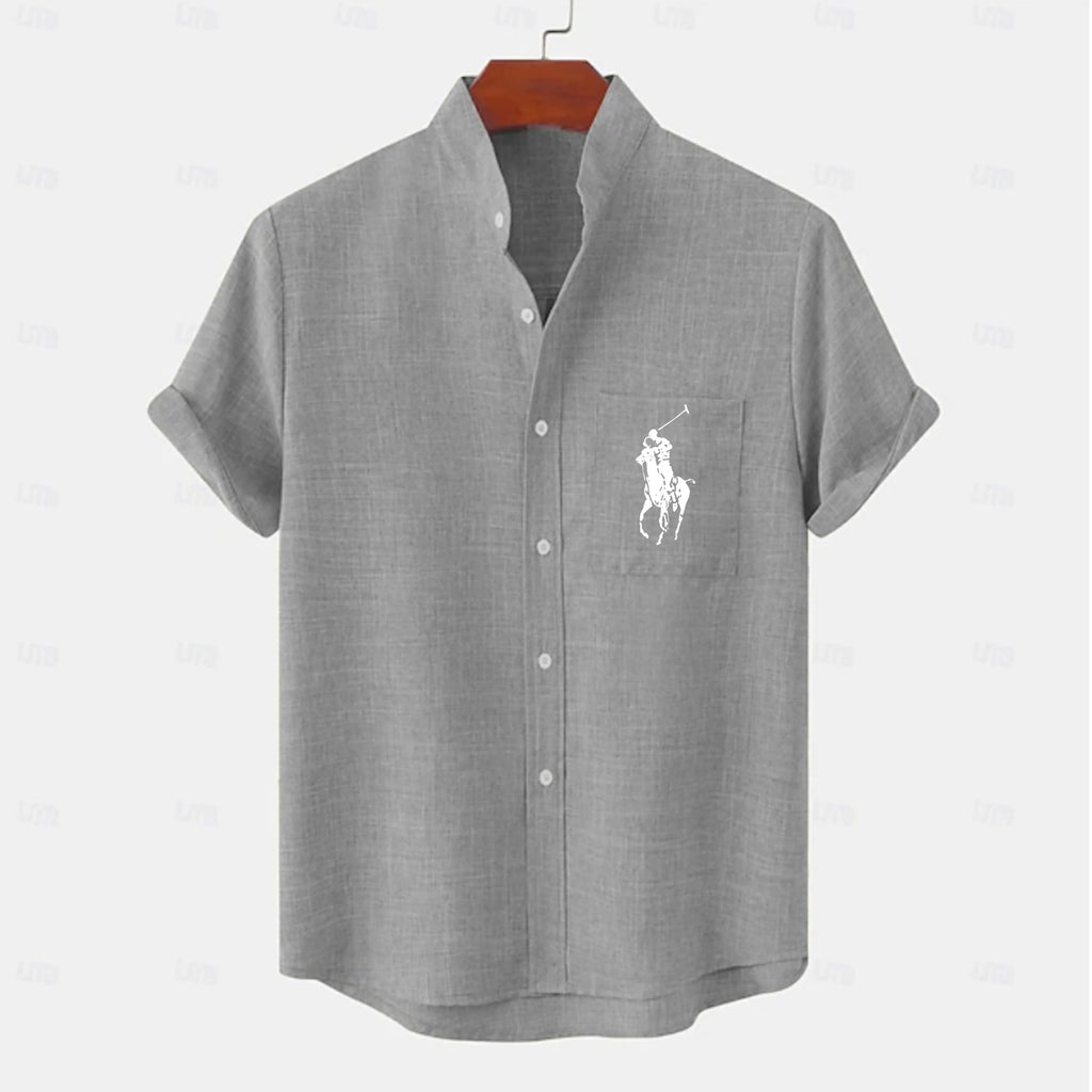 Men's Linen Shirt Casual Shirt Band Collar Shirt Plain Beach Vacation