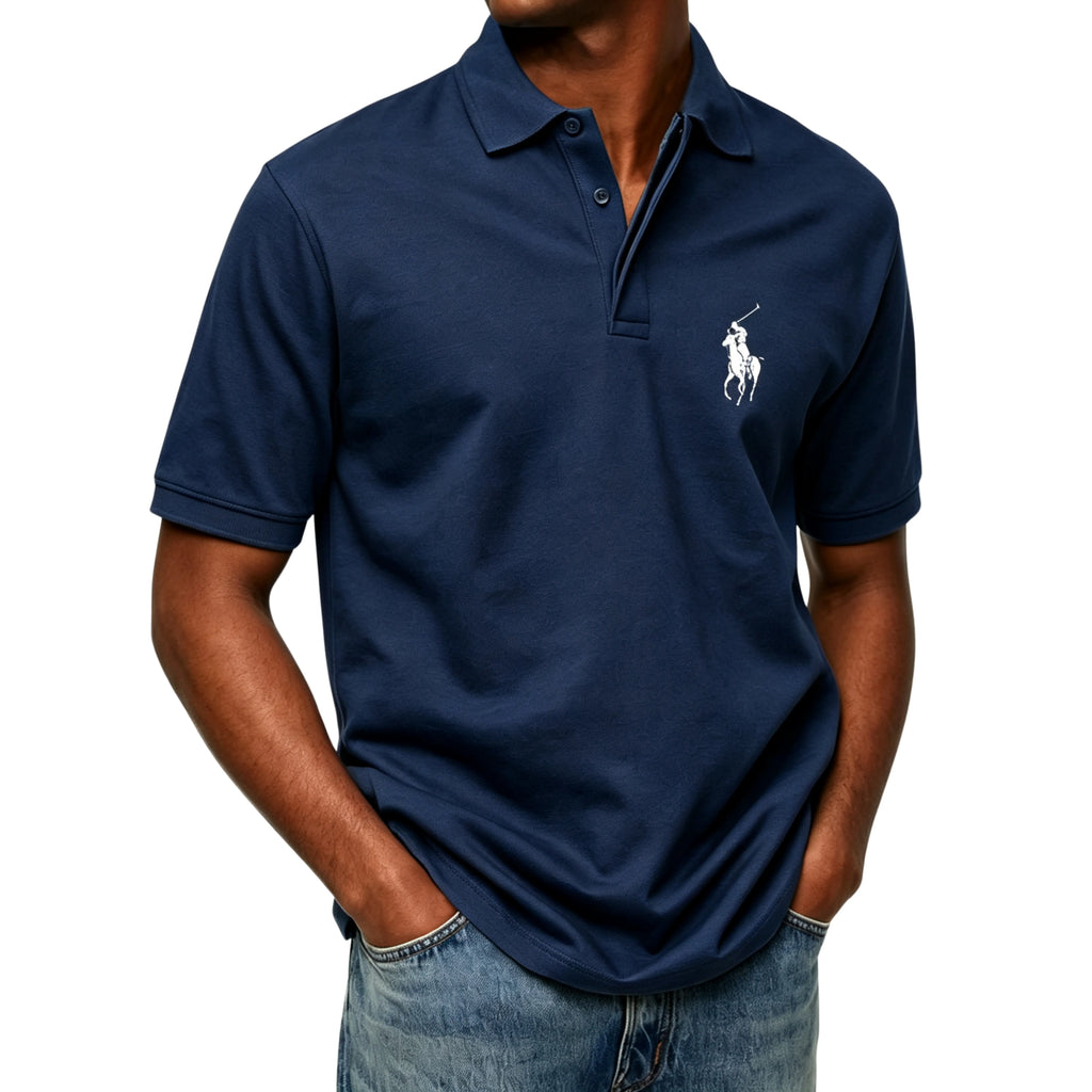 Men's solid color short-sleeve buttoned polo shirt