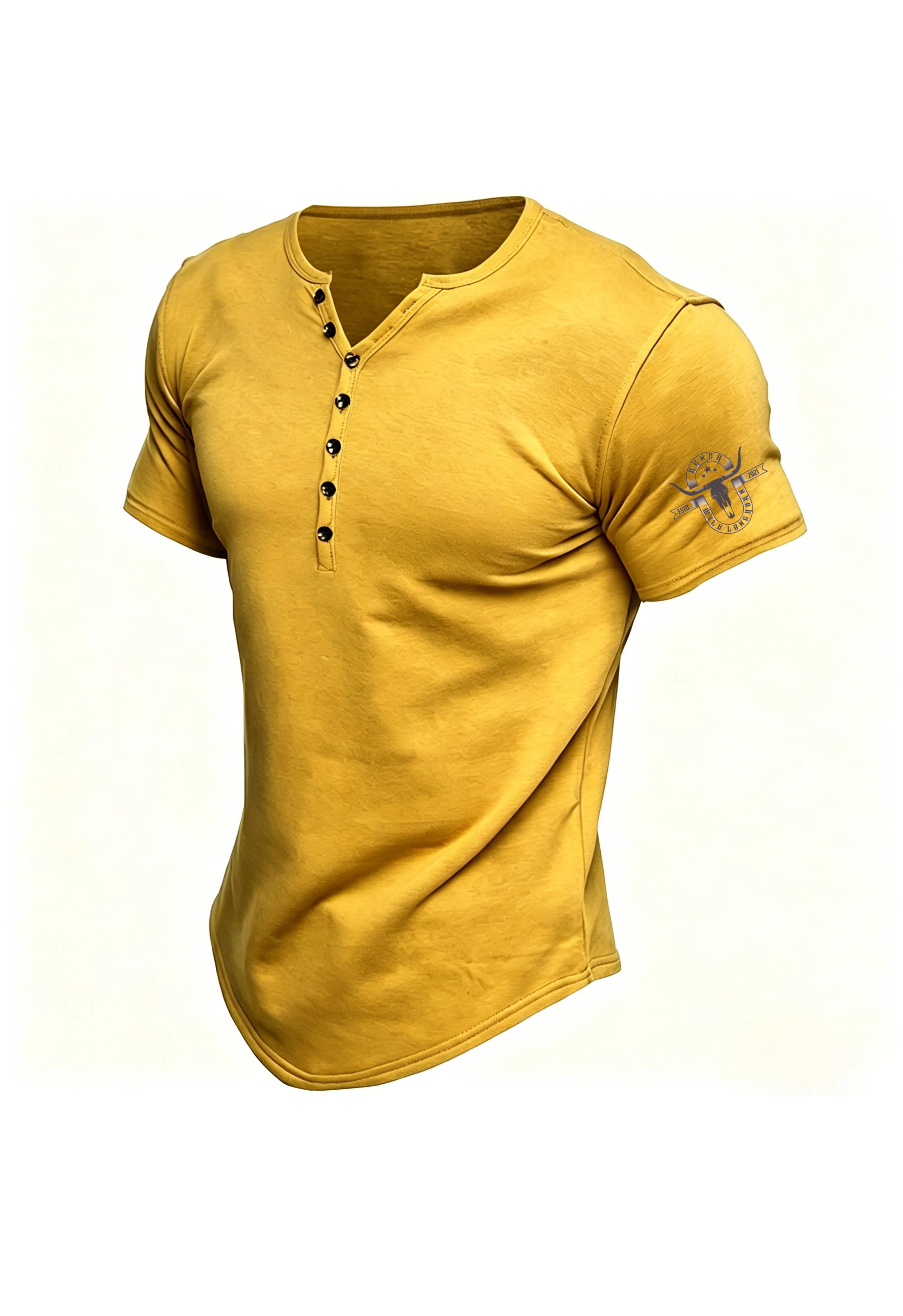 🔥Men's Henley Solid Color Casual Short Sleeve T-shirt Casual Vintage