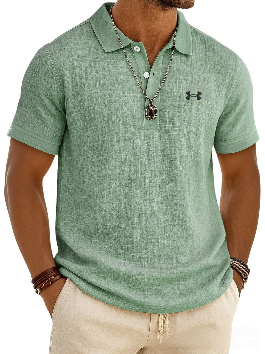 Men's Slub Cotton-Linen Casual Polo Shirt
