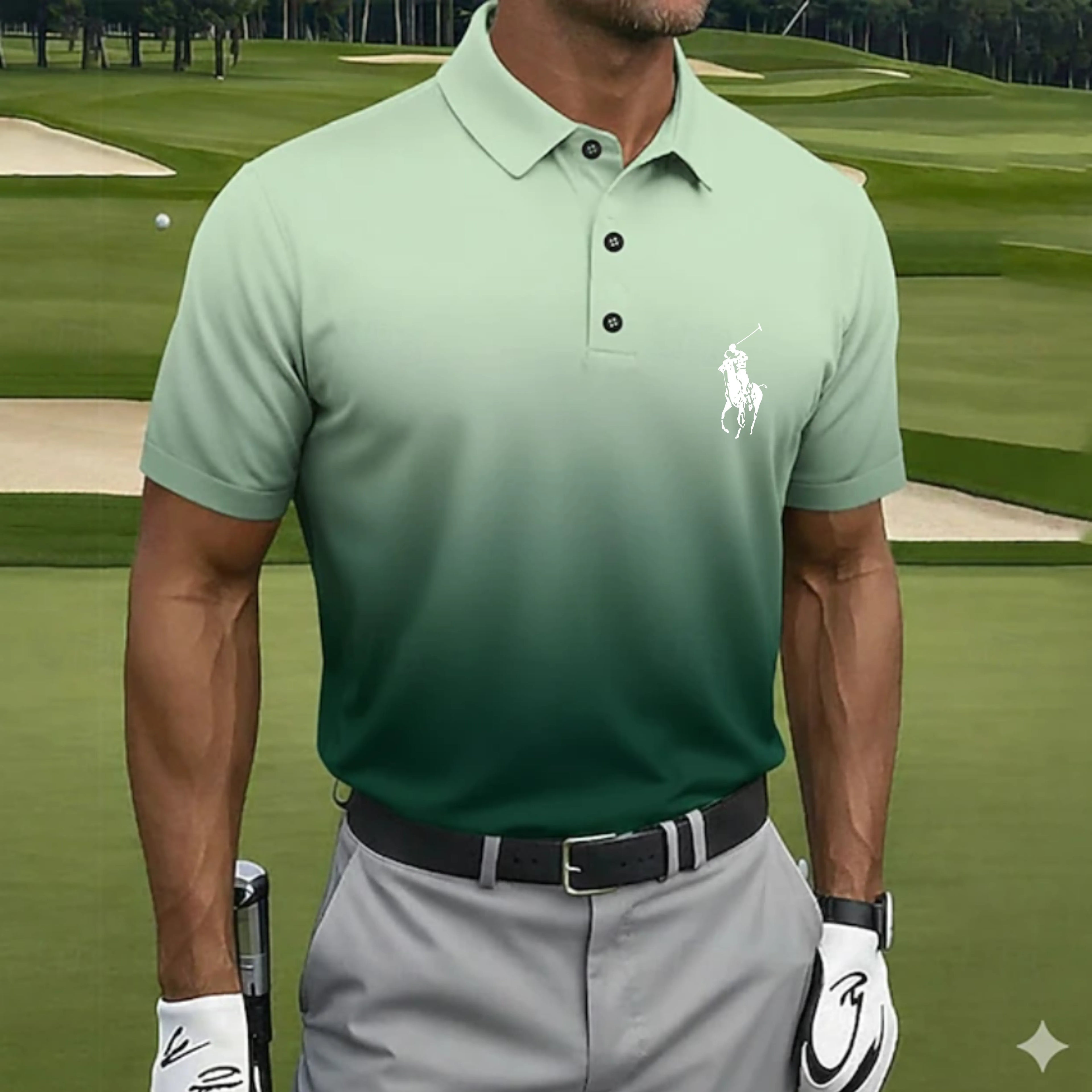 Men's Gradient Golf Sports Polo Shirts Short Sleeve Polo Shirts Collared